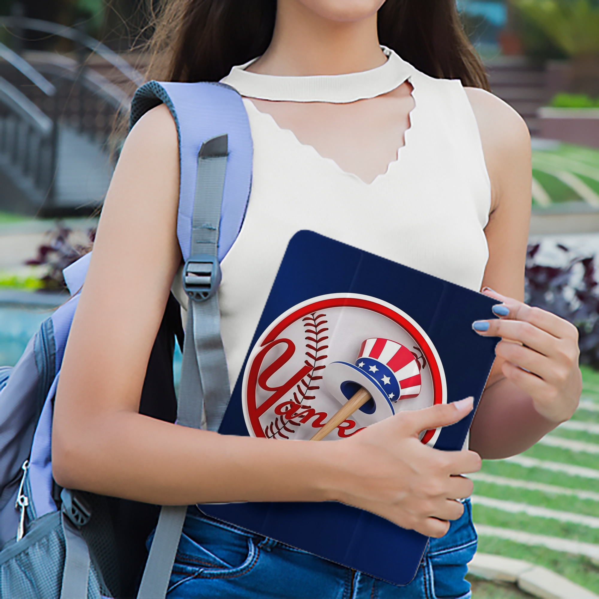 New York Yankees 200 Premium Tri-Fold PU Leather & Silicone IPad Case With Pencil Slot – Fits 9.5,10.5,10.9 – Adjustable Stand, Slim, Protective