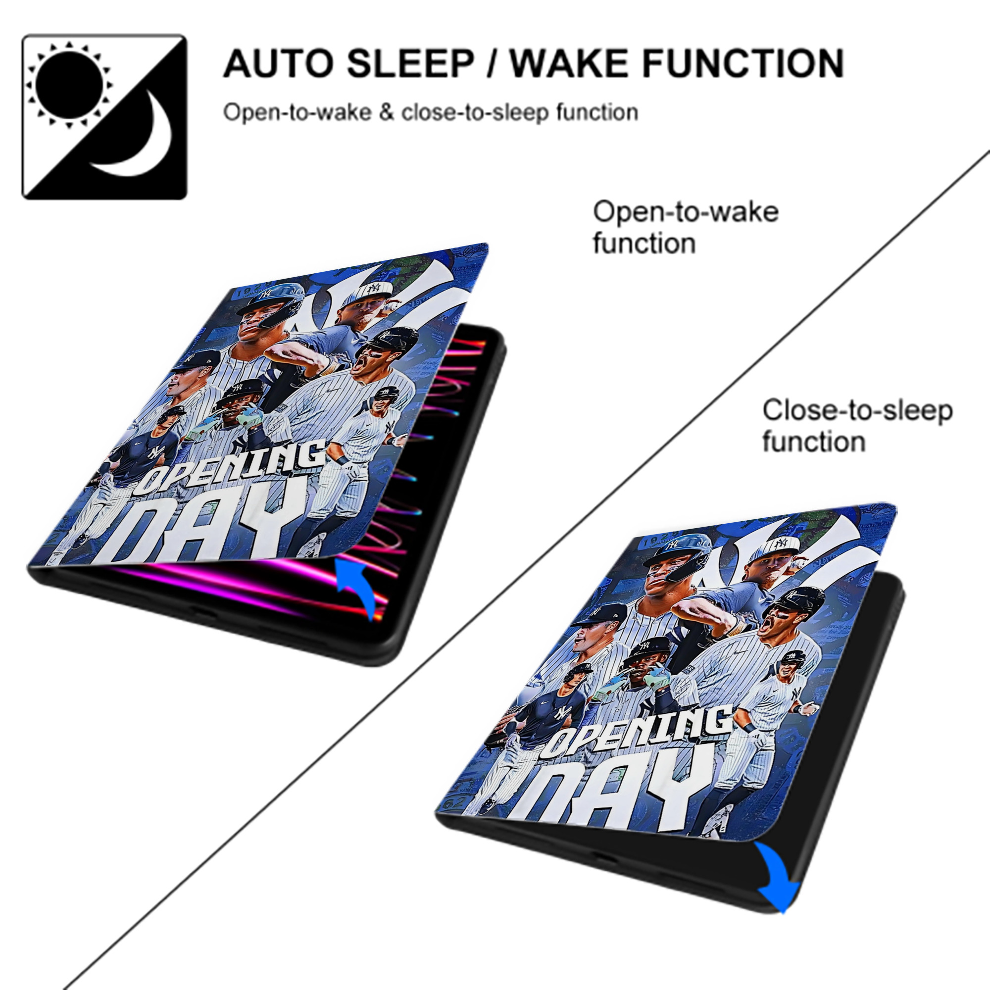 New York Yankees 215 Premium Tri-Fold PU Leather & Silicone IPad Case With Pencil Slot – Fits 9.5,10.5,10.9 – Adjustable Stand, Slim, Protective
