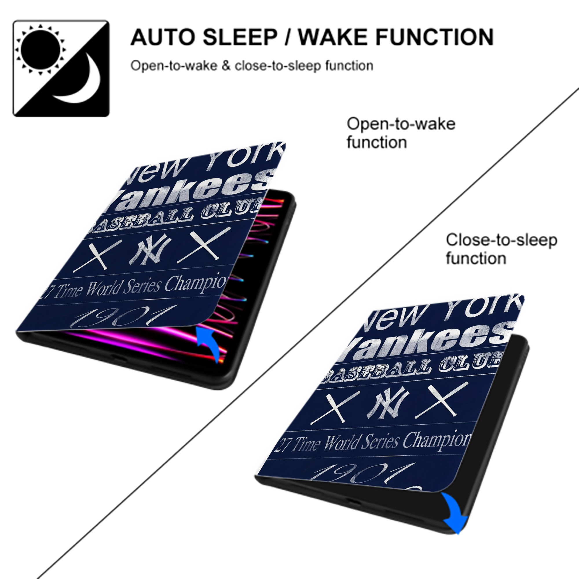 New York Yankees 205 Premium Tri-Fold PU Leather & Silicone IPad Case With Pencil Slot – Fits 9.5,10.5,10.9 – Adjustable Stand, Slim, Protective