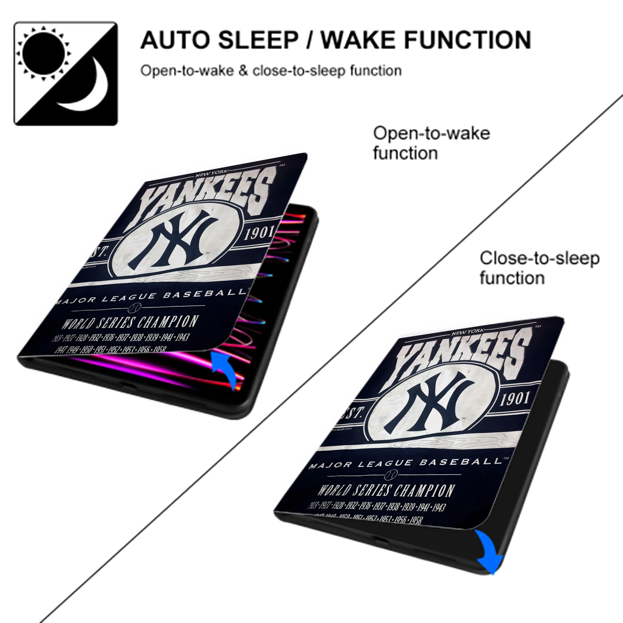 New York Yankees 211 Premium Tri-Fold PU Leather & Silicone IPad Case With Pencil Slot – Fits 9.5,10.5,10.9 – Adjustable Stand, Slim, Protective