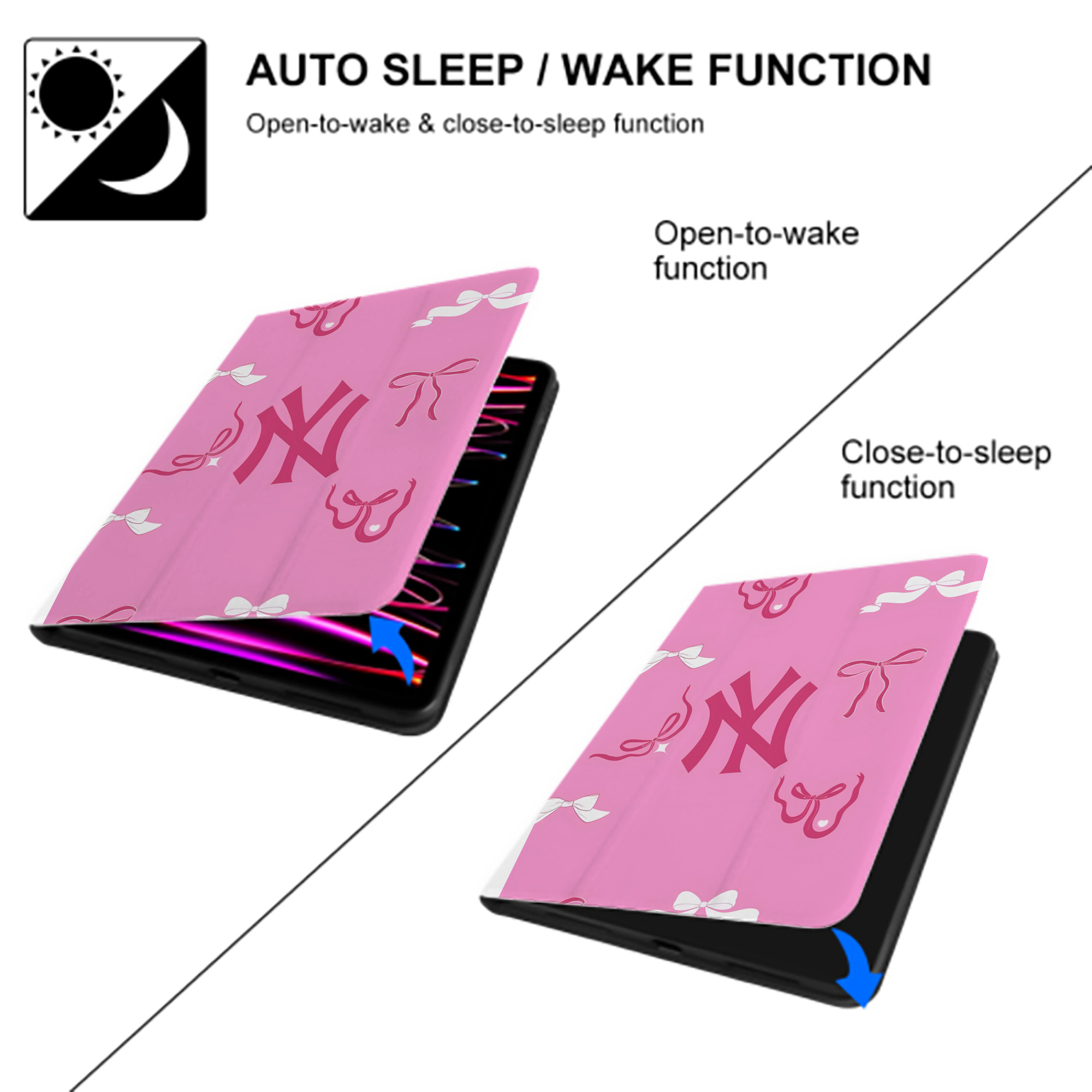 New York Yankees 220 Premium Tri-Fold PU Leather & Silicone IPad Case With Pencil Slot – Fits 9.5,10.5,10.9 – Adjustable Stand, Slim, Protective