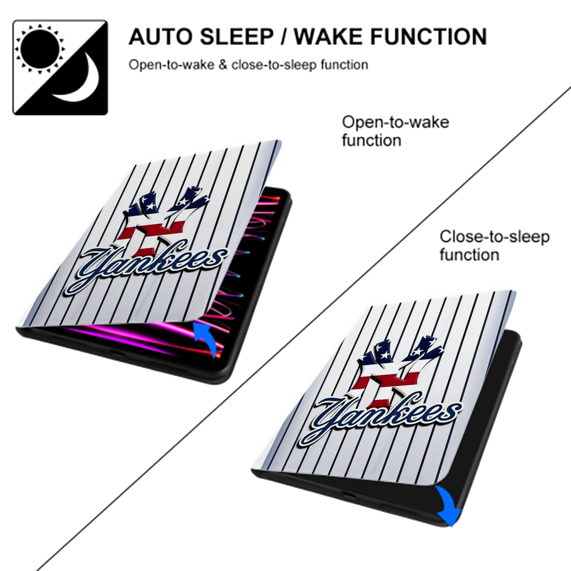 New York Yankees 227 Premium Tri-Fold PU Leather & Silicone IPad Case With Pencil Slot – Fits 9.5,10.5,10.9 – Adjustable Stand, Slim, Protective