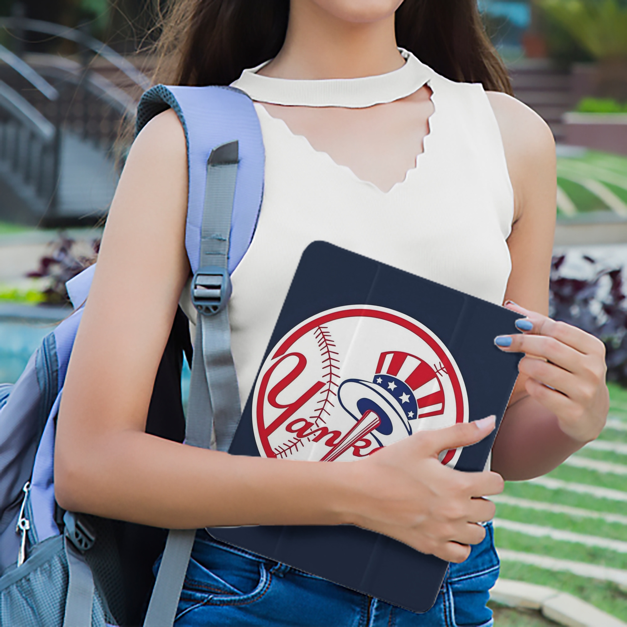 New York Yankees 216 Premium Tri-Fold PU Leather & Silicone IPad Case With Pencil Slot – Fits 9.5,10.5,10.9 – Adjustable Stand, Slim, Protective