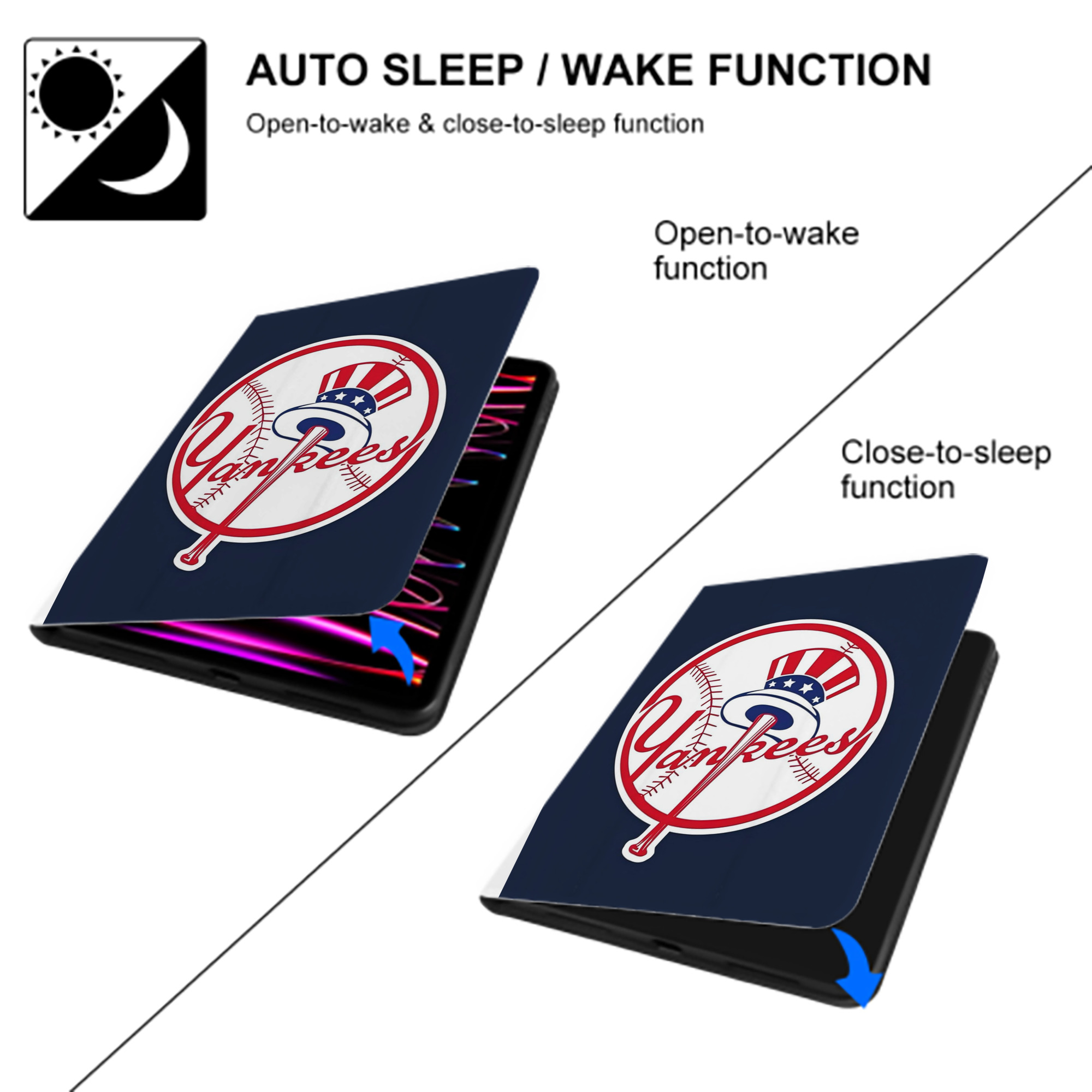 New York Yankees 216 Premium Tri-Fold PU Leather & Silicone IPad Case With Pencil Slot – Fits 9.5,10.5,10.9 – Adjustable Stand, Slim, Protective