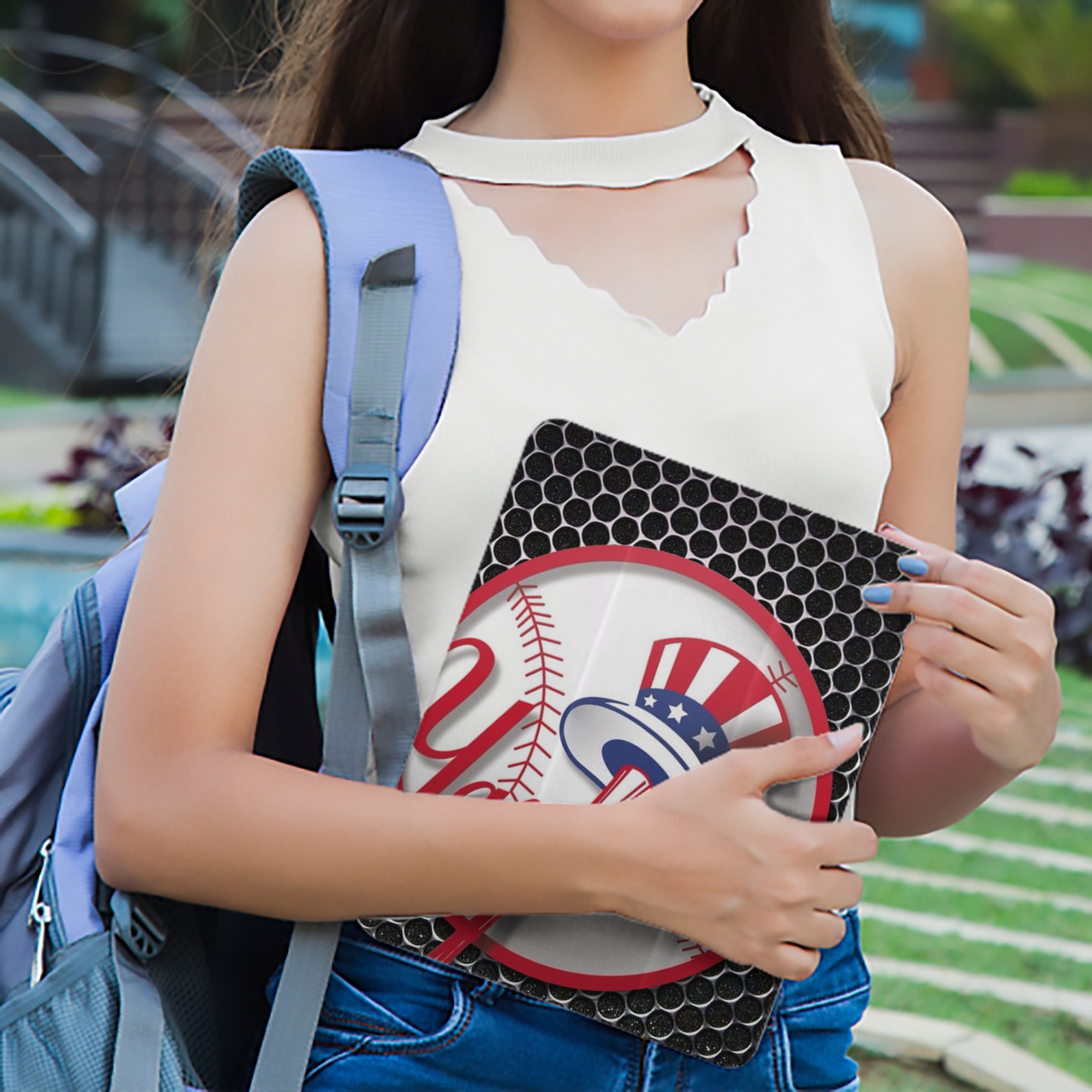 New York Yankees 221 Premium Tri-Fold PU Leather & Silicone IPad Case With Pencil Slot – Fits 9.5,10.5,10.9 – Adjustable Stand, Slim, Protective