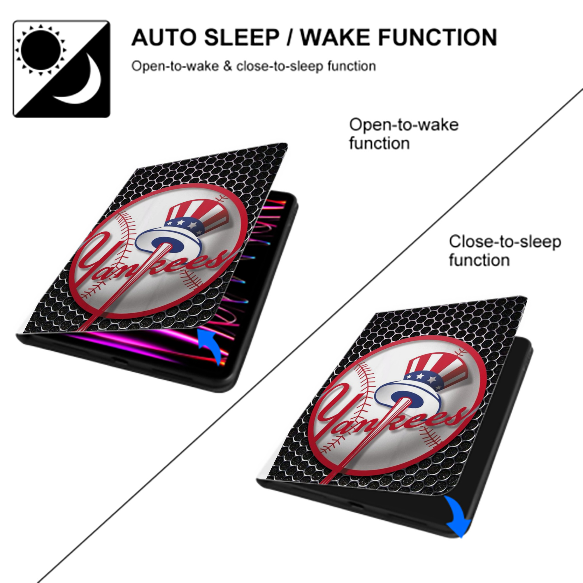 New York Yankees 221 Premium Tri-Fold PU Leather & Silicone IPad Case With Pencil Slot – Fits 9.5,10.5,10.9 – Adjustable Stand, Slim, Protective