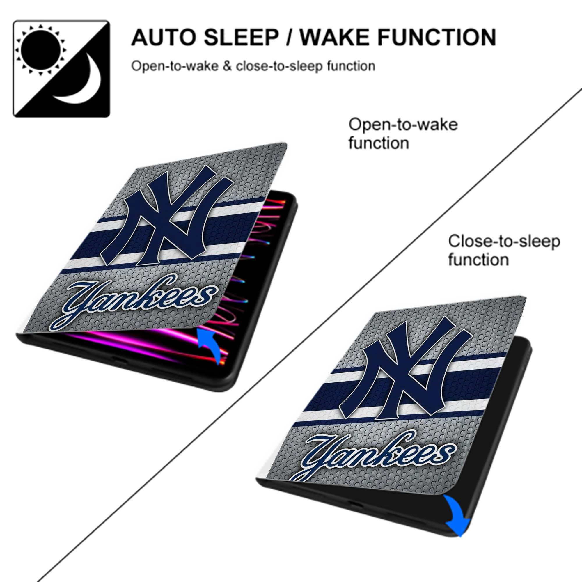 New York Yankees 311 Premium Tri-Fold PU Leather & Silicone IPad Case With Pencil Slot – Fits 9.5,10.5,10.9 – Adjustable Stand, Slim, Protective