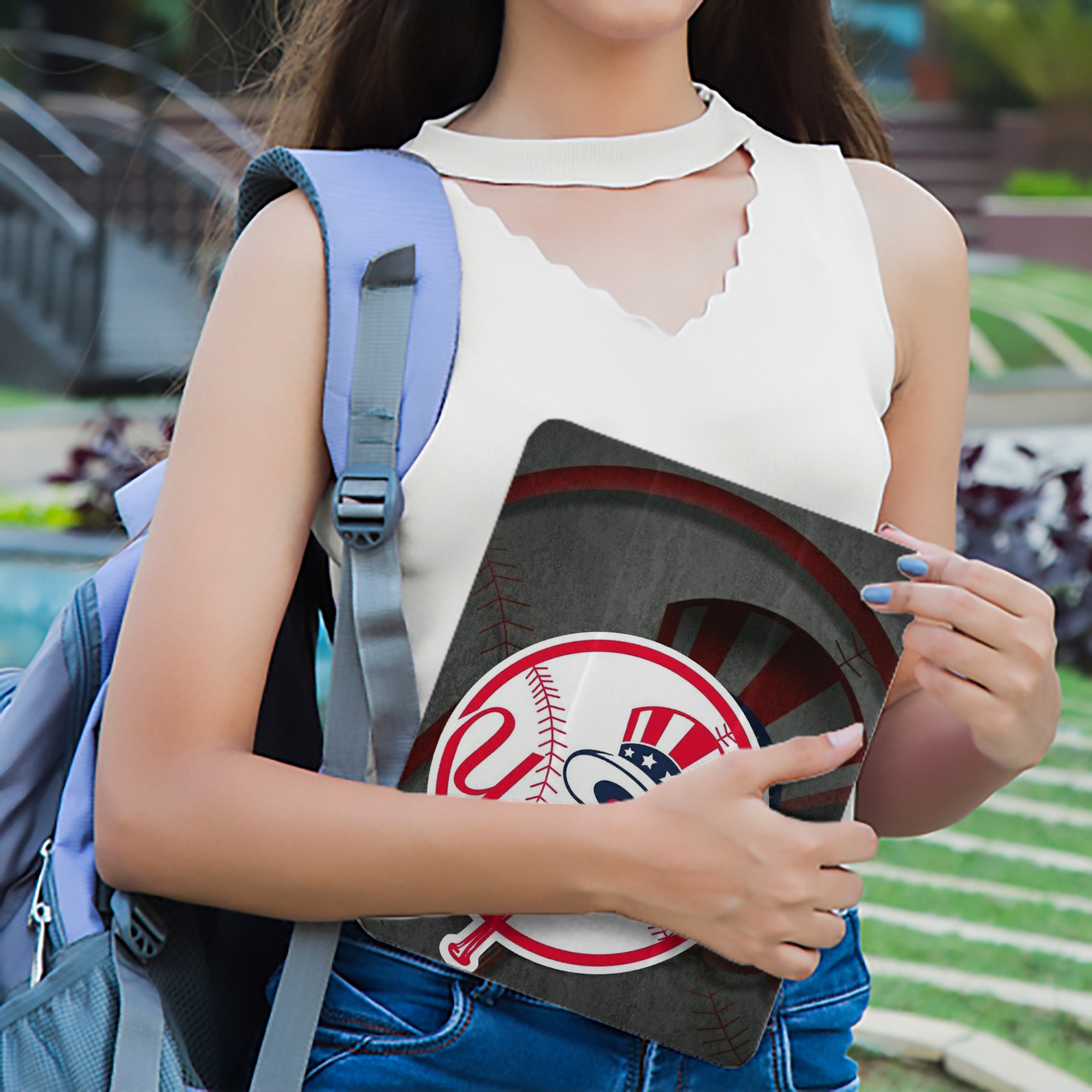 New York Yankees 228 Premium Tri-Fold PU Leather & Silicone IPad Case With Pencil Slot – Fits 9.5,10.5,10.9 – Adjustable Stand, Slim, Protective