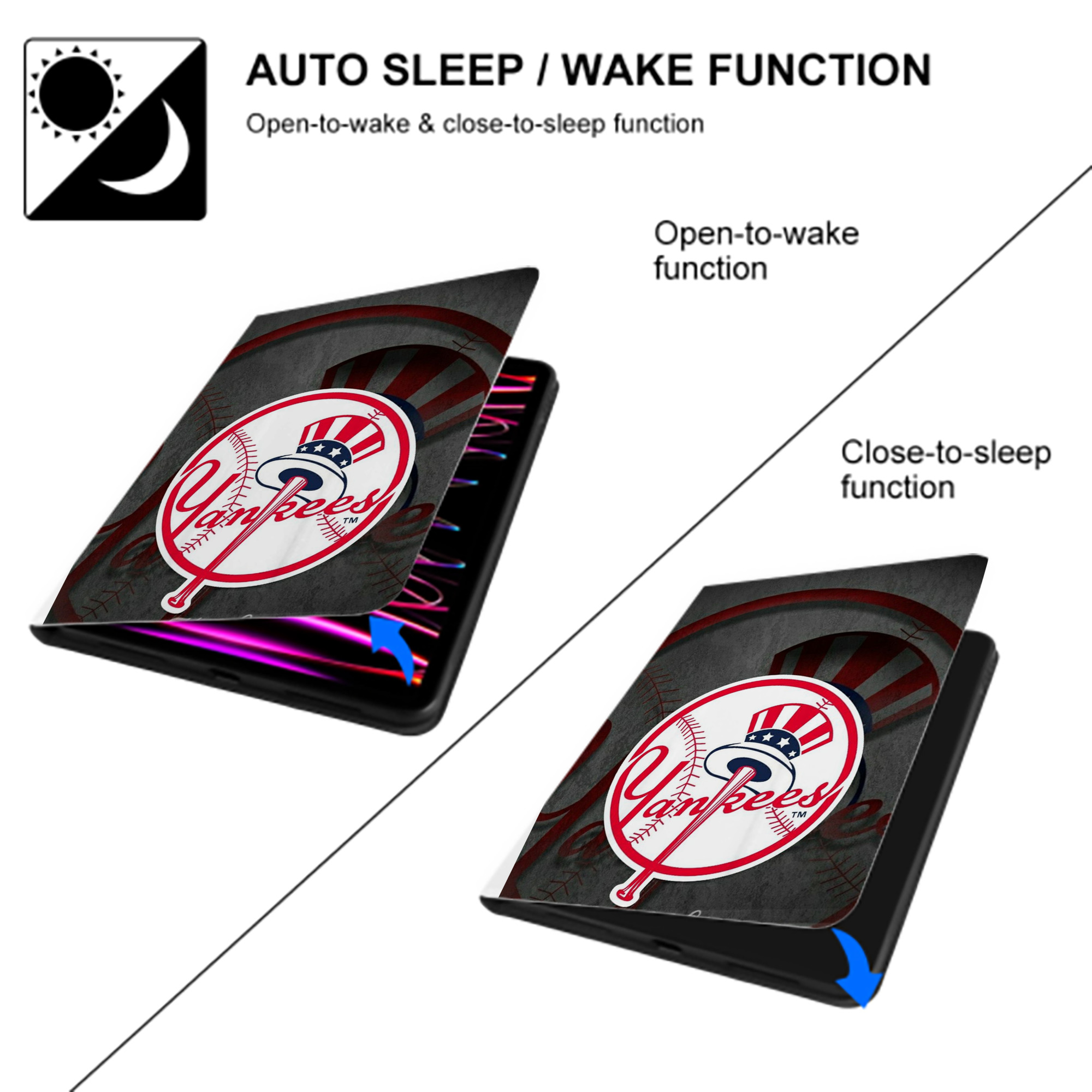 New York Yankees 228 Premium Tri-Fold PU Leather & Silicone IPad Case With Pencil Slot – Fits 9.5,10.5,10.9 – Adjustable Stand, Slim, Protective