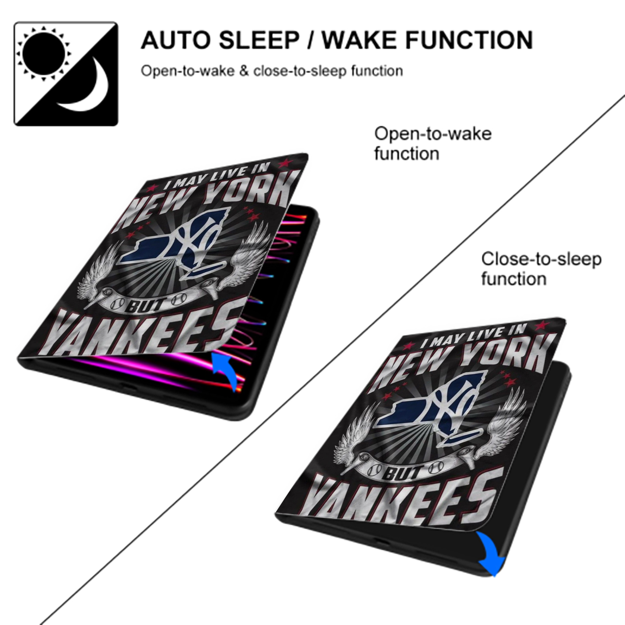 New York Yankees 320 Premium Tri-Fold PU Leather & Silicone IPad Case With Pencil Slot – Fits 9.5,10.5,10.9 – Adjustable Stand, Slim, Protective