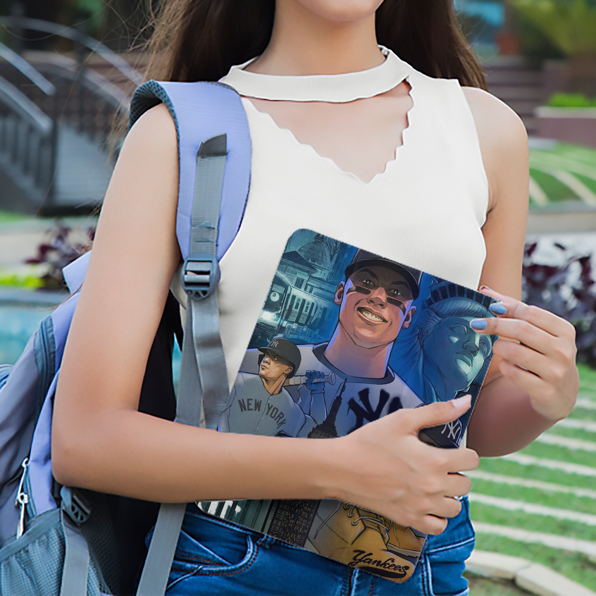 New York Yankees 298 Premium Tri-Fold PU Leather & Silicone IPad Case With Pencil Slot – Fits 9.5,10.5,10.9 – Adjustable Stand, Slim, Protective