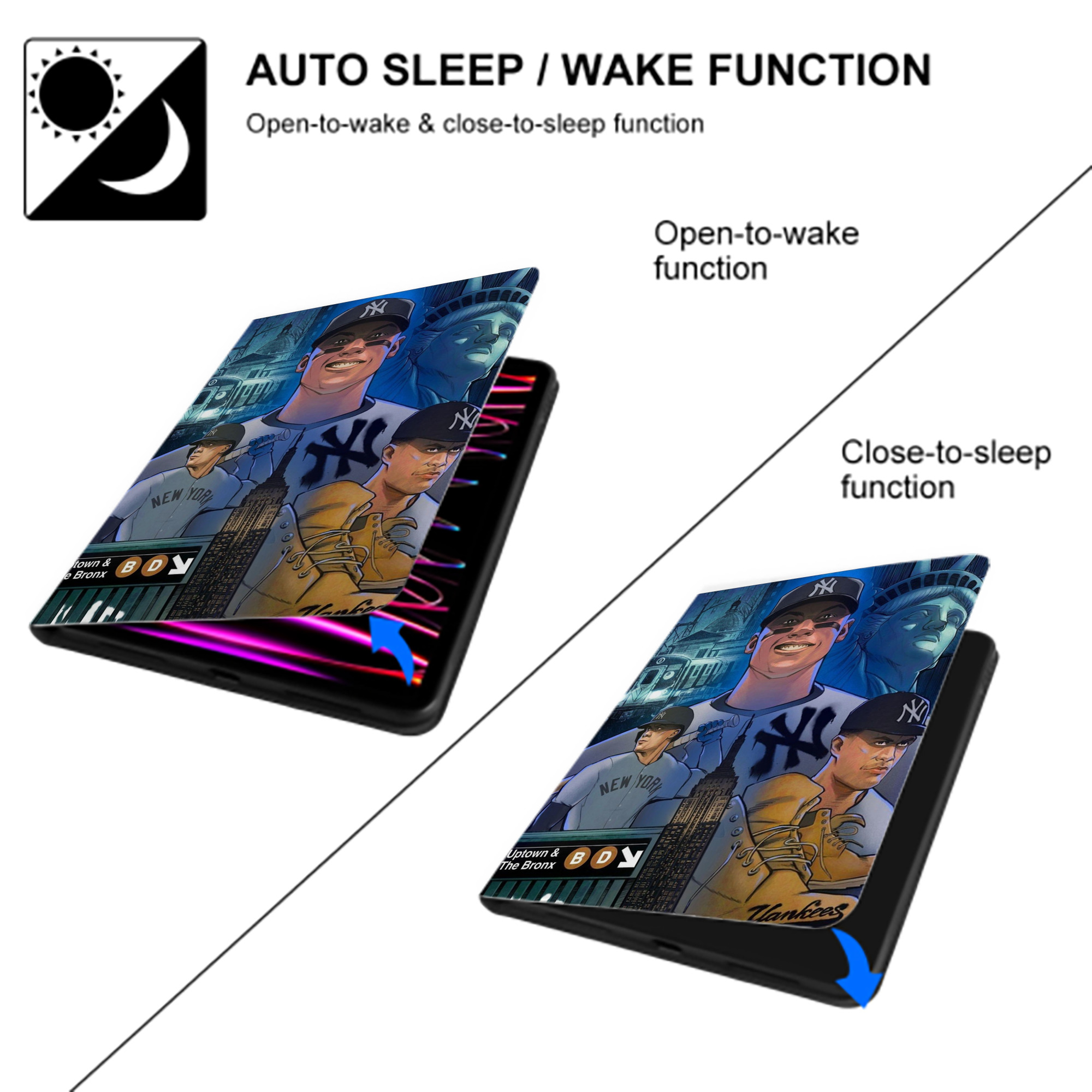 New York Yankees 298 Premium Tri-Fold PU Leather & Silicone IPad Case With Pencil Slot – Fits 9.5,10.5,10.9 – Adjustable Stand, Slim, Protective