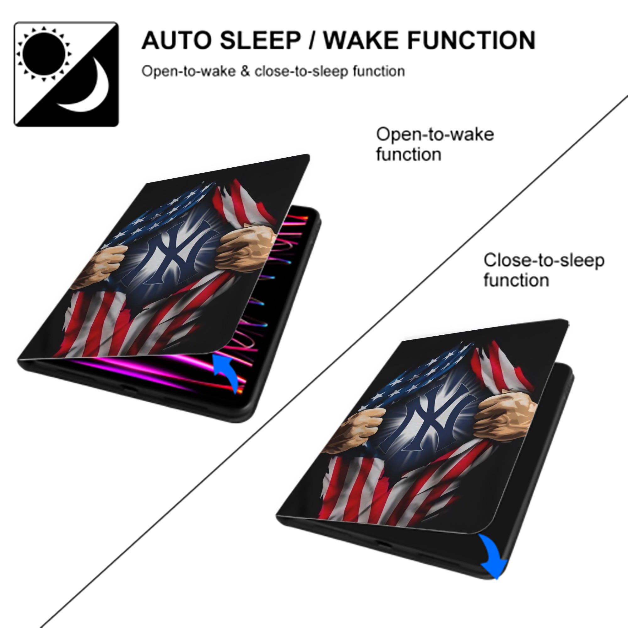 New York Yankees US Flag Yankees Inside Me Premium Tri-Fold PU Leather & Silicone IPad Case With Pencil Slot – Fits 9.5,10.5,10.9 – Adjustable Stand, Slim, Protective