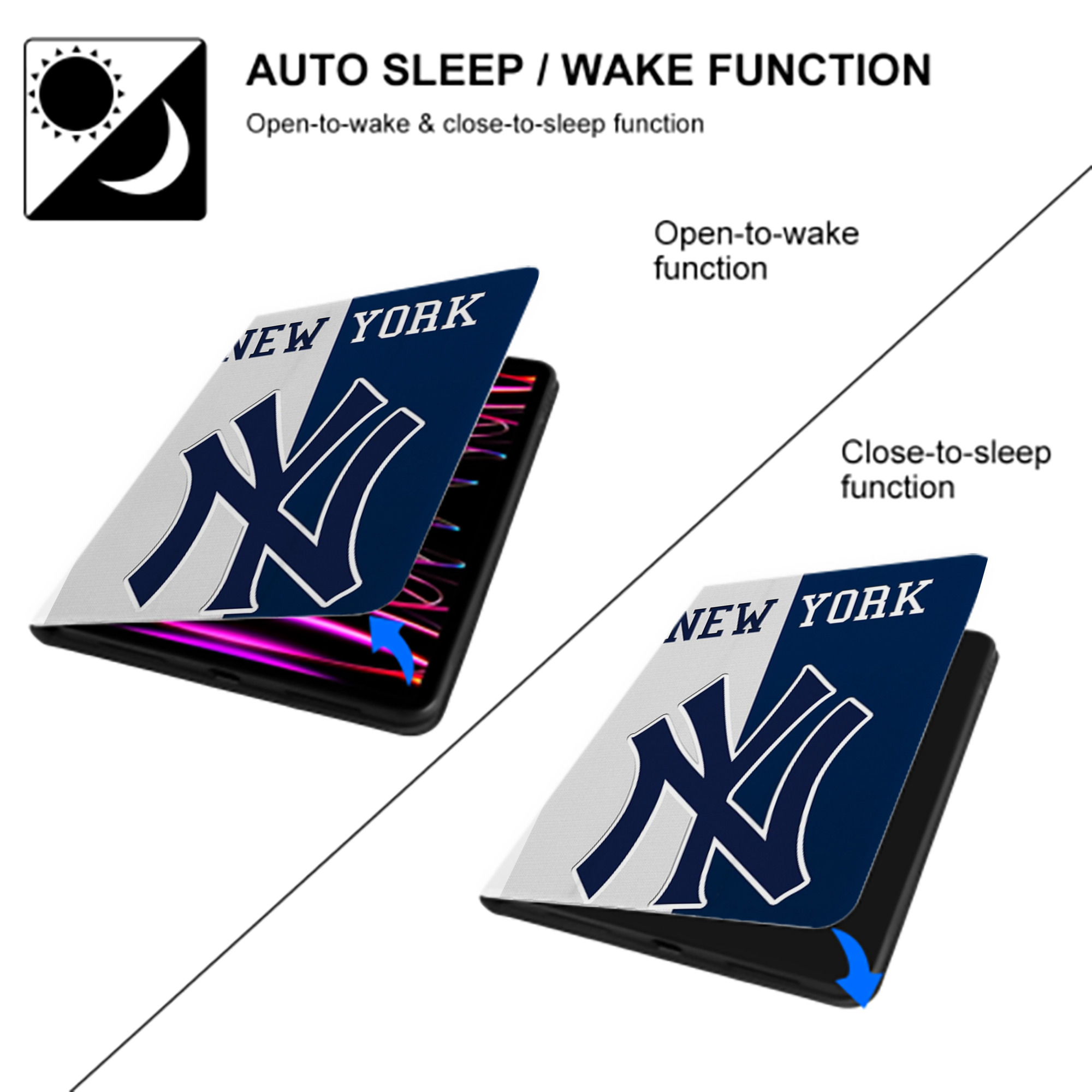 New York Yankees 332 Premium Tri-Fold PU Leather & Silicone IPad Case With Pencil Slot – Fits 9.5,10.5,10.9 – Adjustable Stand, Slim, Protective