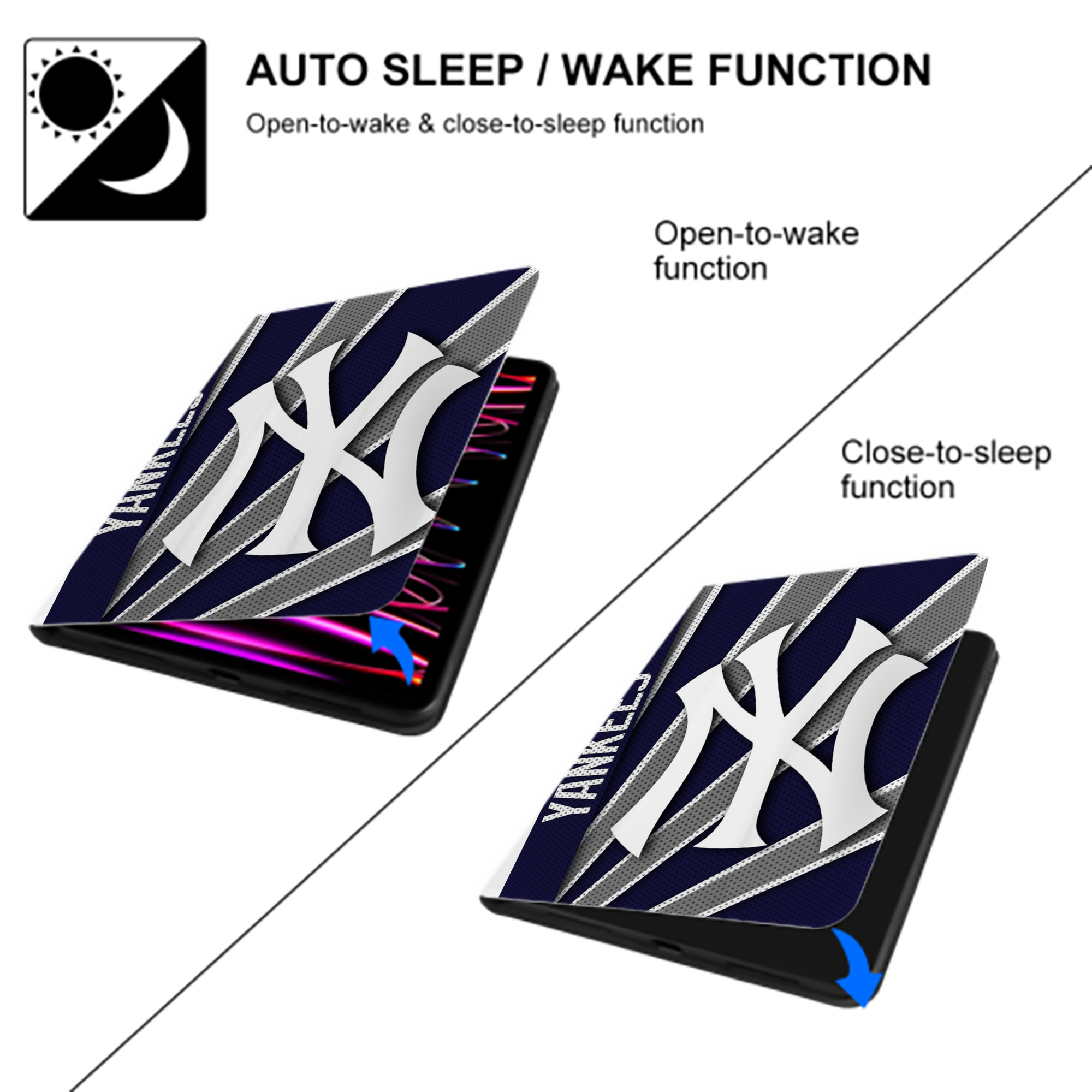 New York Yankees 321 Premium Tri-Fold PU Leather & Silicone IPad Case With Pencil Slot – Fits 9.5,10.5,10.9 – Adjustable Stand, Slim, Protective