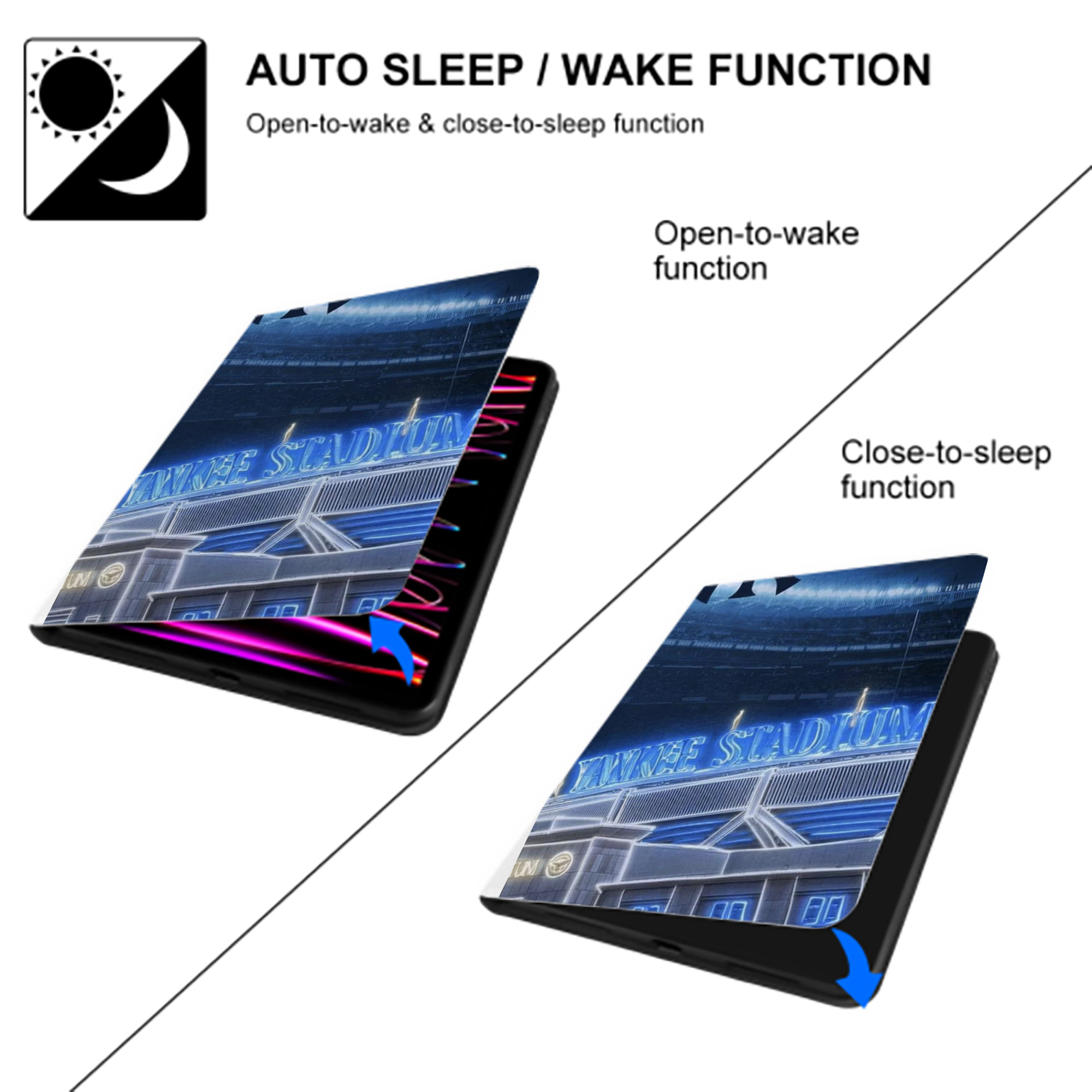 New York Yankees 328 Premium Tri-Fold PU Leather & Silicone IPad Case With Pencil Slot – Fits 9.5,10.5,10.9 – Adjustable Stand, Slim, Protective