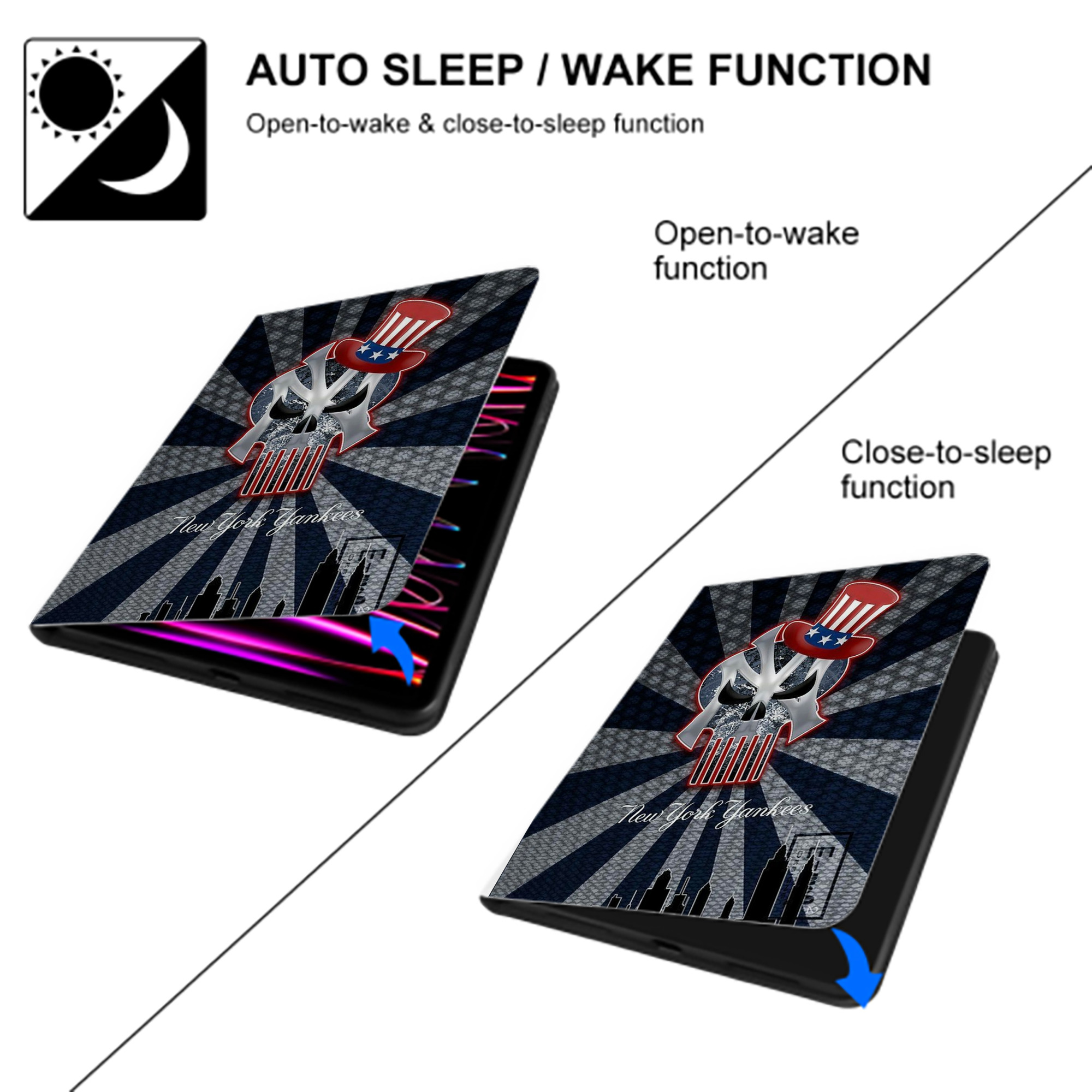 New York Yankees 340 Premium Tri-Fold PU Leather & Silicone IPad Case With Pencil Slot – Fits 9.5,10.5,10.9 – Adjustable Stand, Slim, Protective