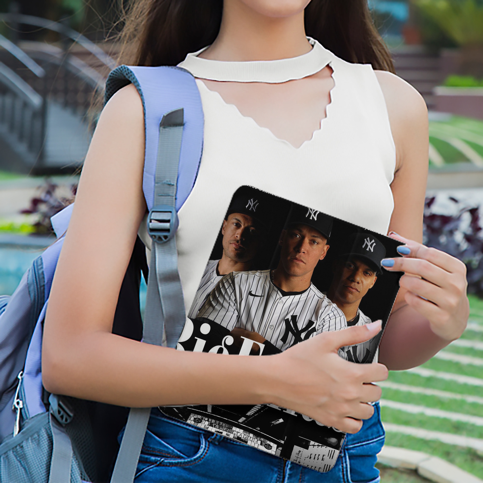 New York Yankees 341 Premium Tri-Fold PU Leather & Silicone IPad Case With Pencil Slot – Fits 9.5,10.5,10.9 – Adjustable Stand, Slim, Protective