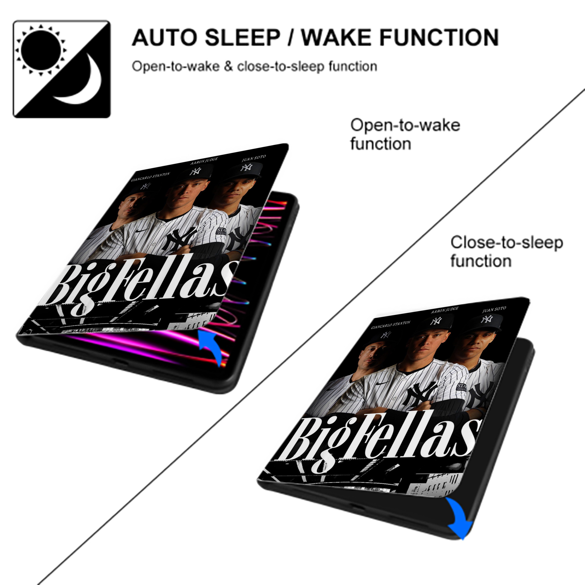 New York Yankees 341 Premium Tri-Fold PU Leather & Silicone IPad Case With Pencil Slot – Fits 9.5,10.5,10.9 – Adjustable Stand, Slim, Protective