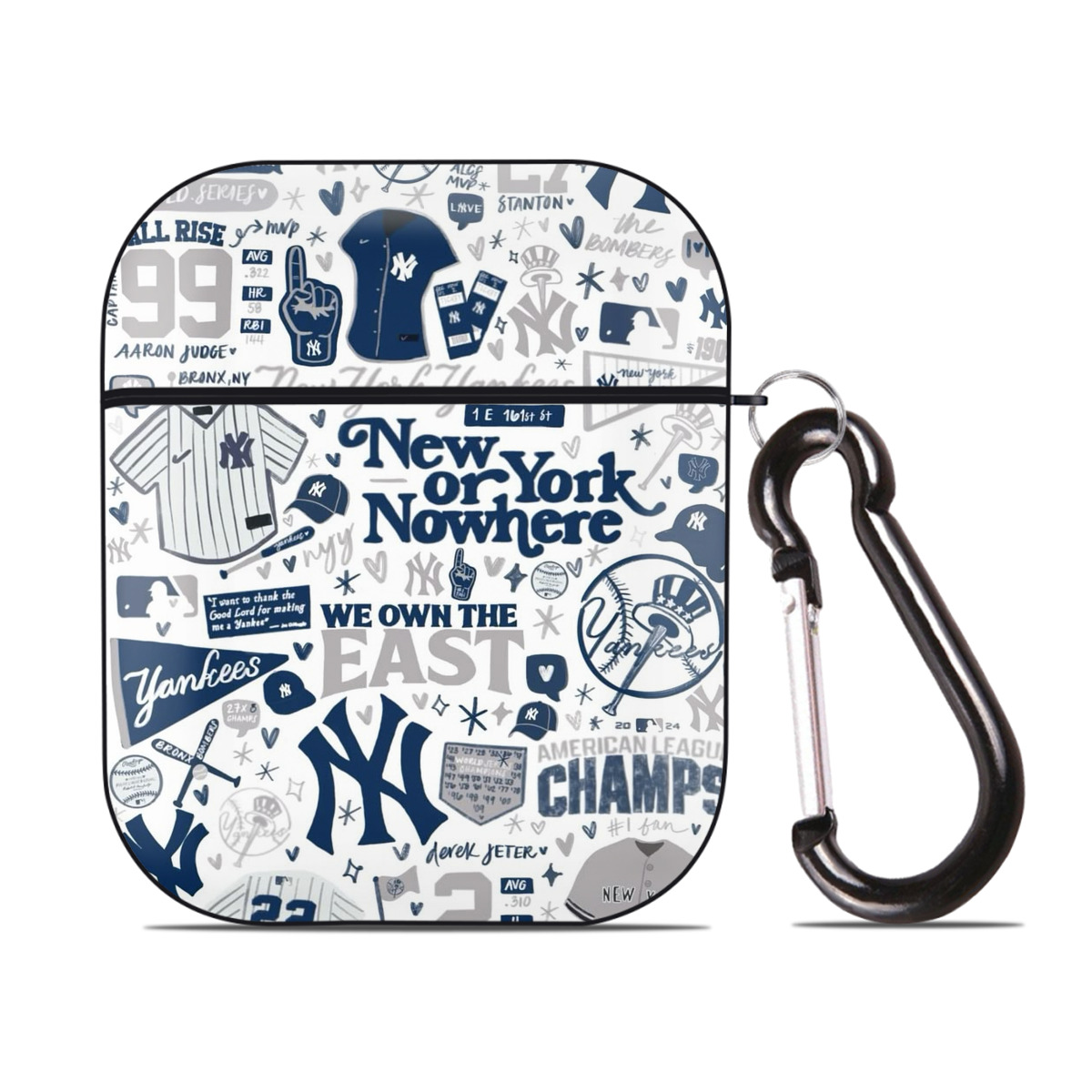 New York Yankees 113 AirPods 2 Case Hard Shell Black, Flexible PC Material, Precise Cutouts, Full Protection, Anti-Fingerprint, Washable, Includes Keychain – Durable & Slim Design