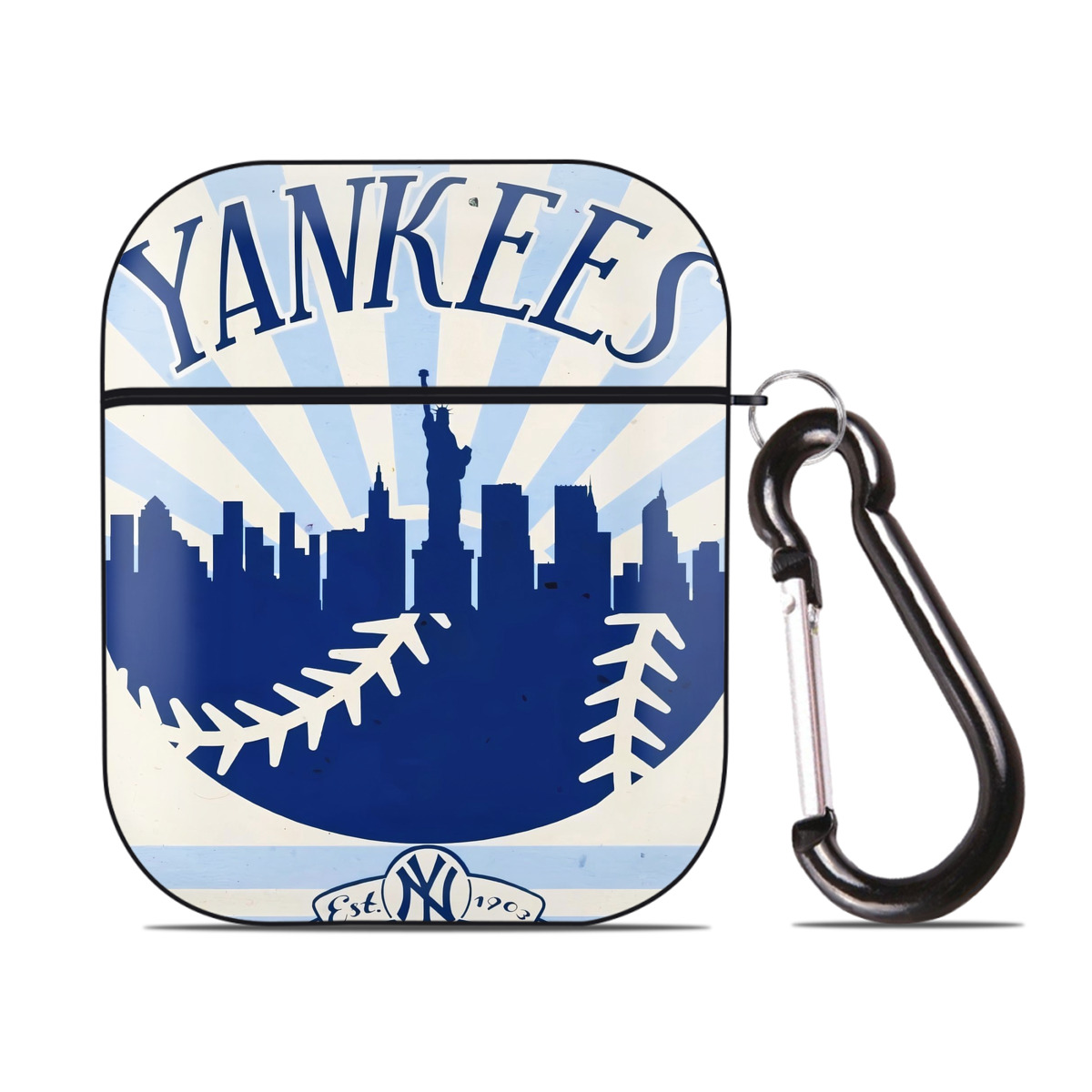 New York Yankees 143 AirPods 2 Case Hard Shell Black, Flexible PC Material, Precise Cutouts, Full Protection, Anti-Fingerprint, Washable, Includes Keychain – Durable & Slim Design