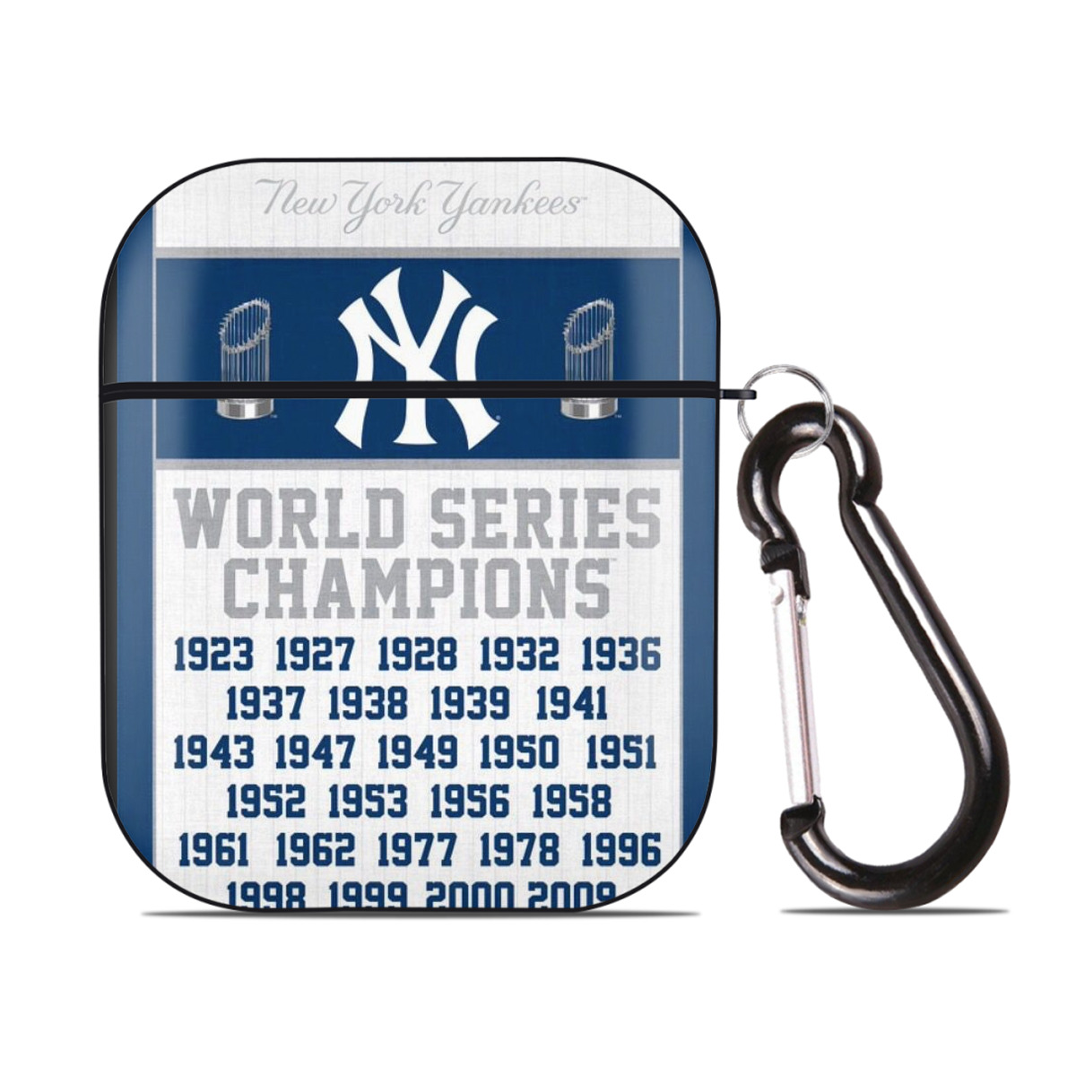 New York Yankees WS Champions Years AirPods 2 Case Hard Shell Black, Flexible PC Material, Precise Cutouts, Full Protection, Anti-Fingerprint, Washable, Includes Keychain – Durable & Slim Design