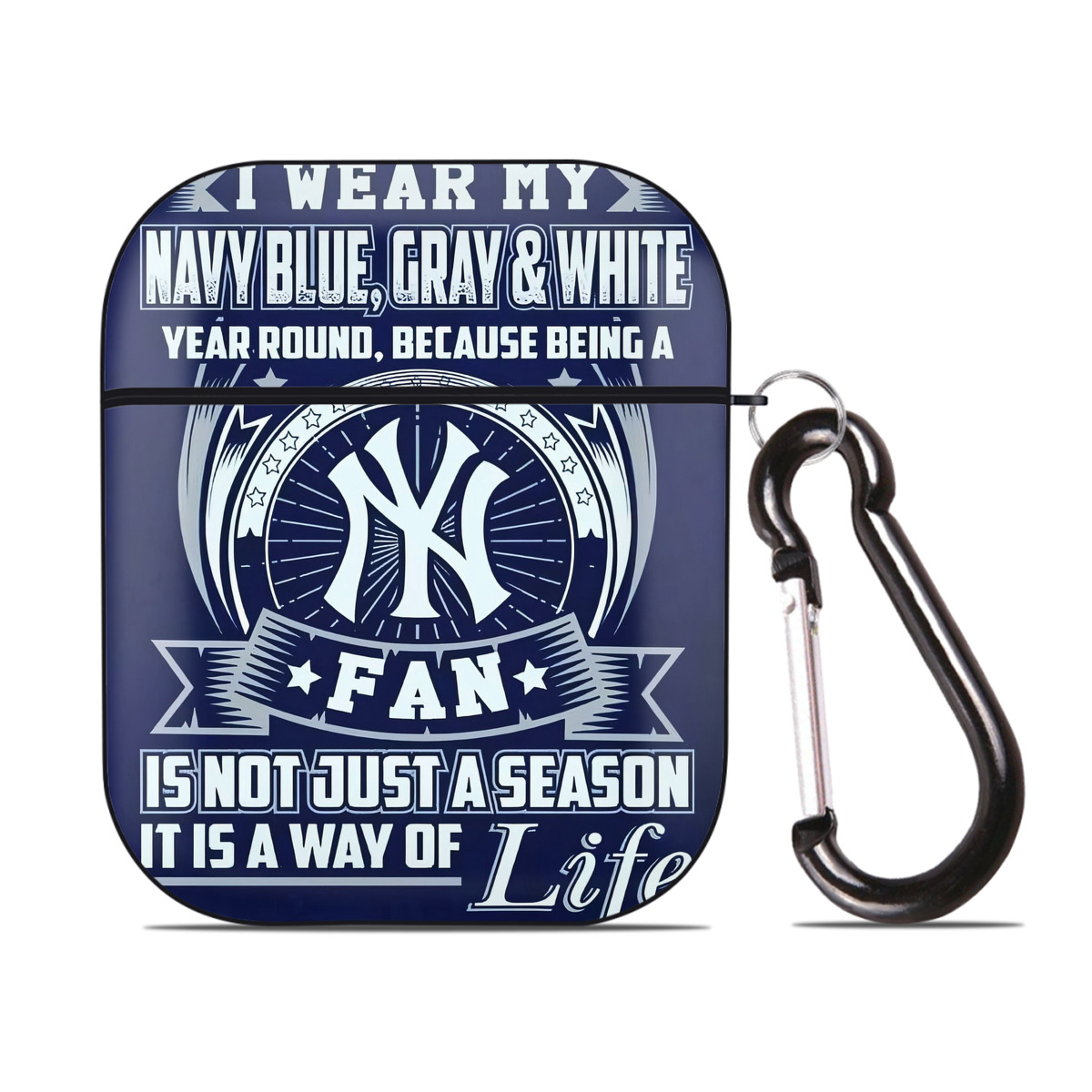 New York Yankees 194 AirPods 2 Case Hard Shell Black, Flexible PC Material, Precise Cutouts, Full Protection, Anti-Fingerprint, Washable, Includes Keychain – Durable & Slim Design