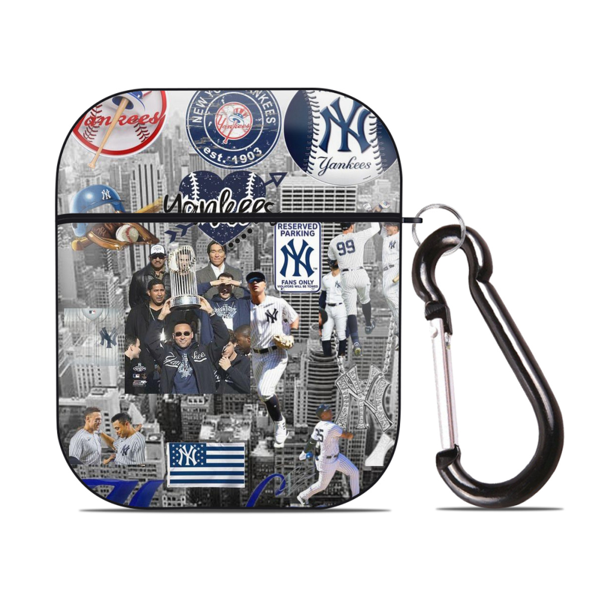 New York Yankees 199 AirPods 2 Case Hard Shell Black, Flexible PC Material, Precise Cutouts, Full Protection, Anti-Fingerprint, Washable, Includes Keychain – Durable & Slim Design