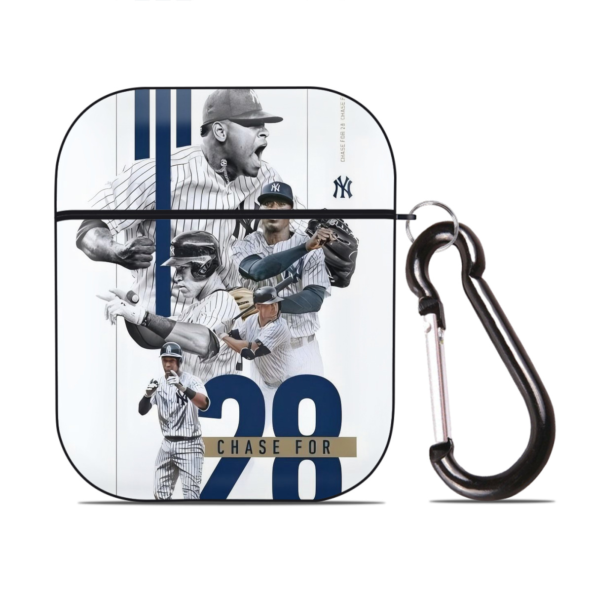 New York Yankees Chase For 28 AirPods 2 Case Hard Shell Black, Flexible PC Material, Precise Cutouts, Full Protection, Anti-Fingerprint, Washable, Includes Keychain – Durable & Slim Design