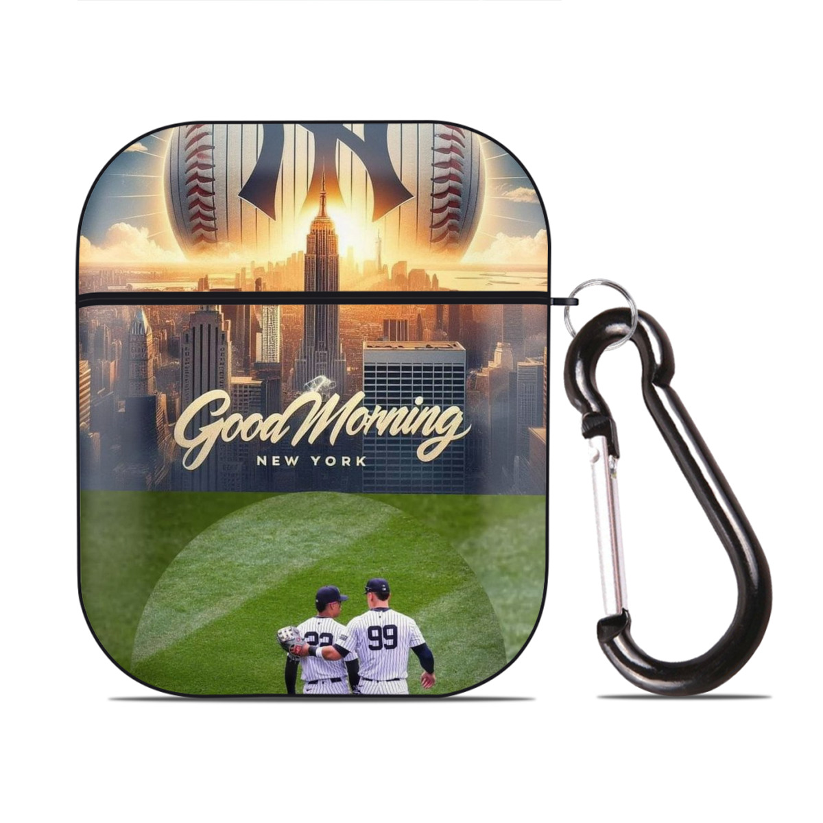 New York Yankees 218 AirPods 2 Case Hard Shell Black, Flexible PC Material, Precise Cutouts, Full Protection, Anti-Fingerprint, Washable, Includes Keychain – Durable & Slim Design