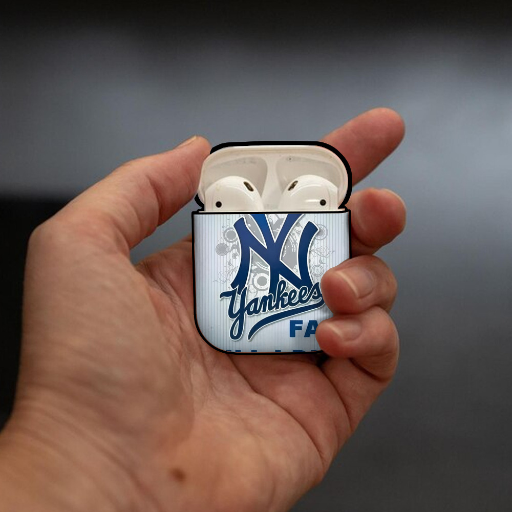 New York Yankees 100 AirPods 2 Case Hard Shell Black, Flexible PC Material, Precise Cutouts, Full Protection, Anti-Fingerprint, Washable, Includes Keychain – Durable & Slim Design
