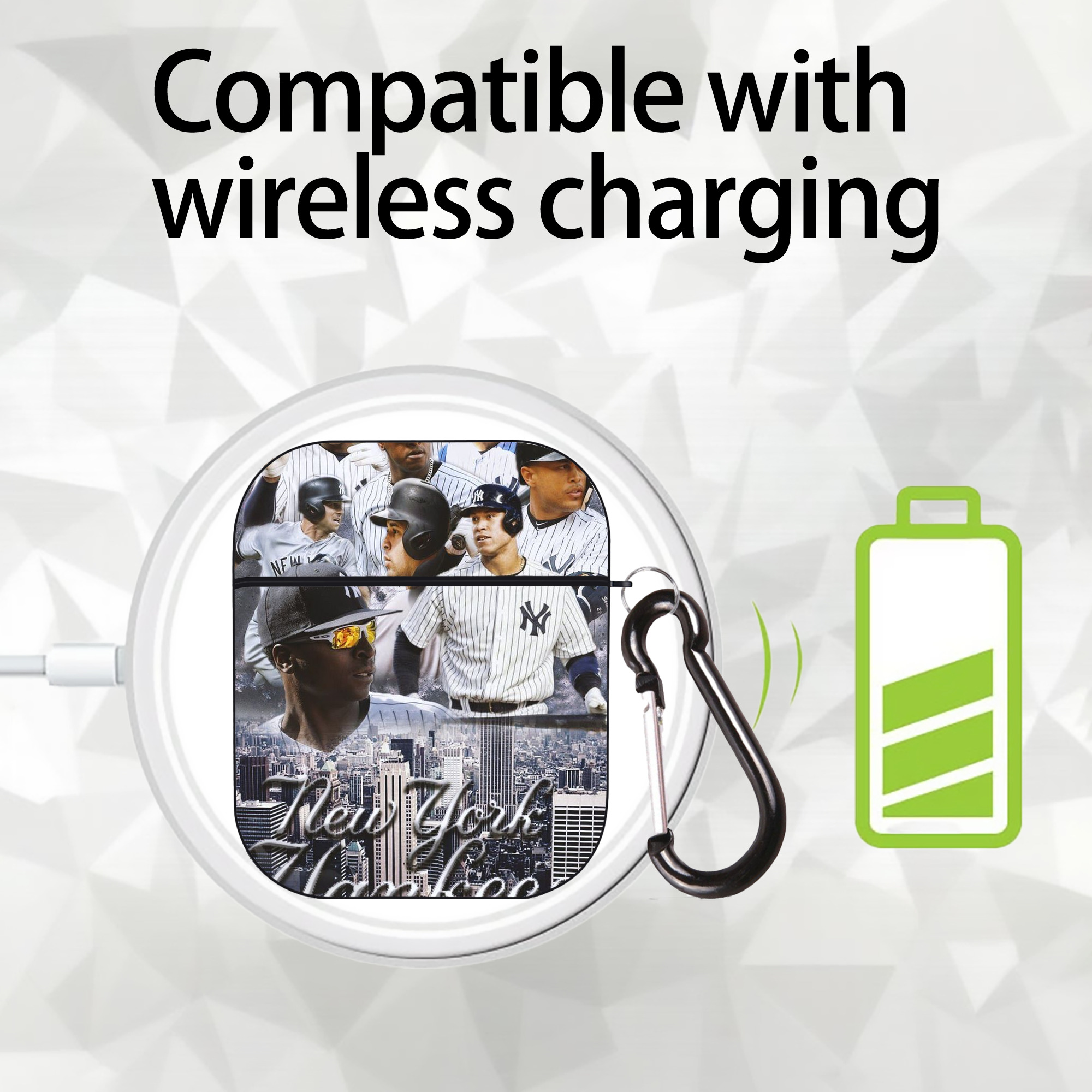 New York Yankees 101 AirPods 2 Case Hard Shell Black, Flexible PC Material, Precise Cutouts, Full Protection, Anti-Fingerprint, Washable, Includes Keychain – Durable & Slim Design