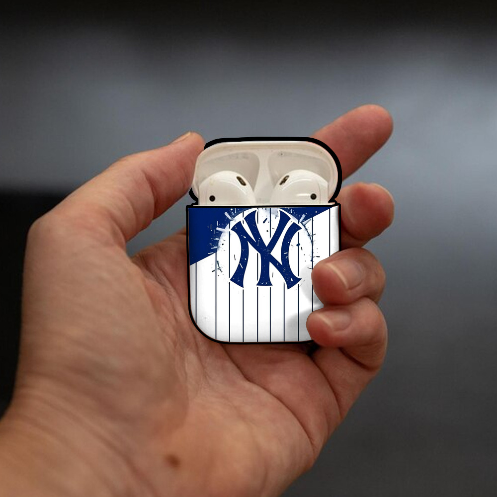 New York Yankees 106 AirPods 2 Case Hard Shell Black, Flexible PC Material, Precise Cutouts, Full Protection, Anti-Fingerprint, Washable, Includes Keychain – Durable & Slim Design