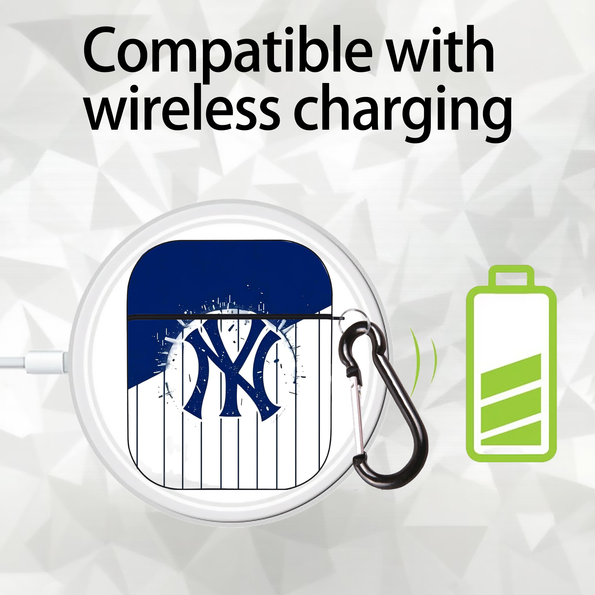 New York Yankees 106 AirPods 2 Case Hard Shell Black, Flexible PC Material, Precise Cutouts, Full Protection, Anti-Fingerprint, Washable, Includes Keychain – Durable & Slim Design