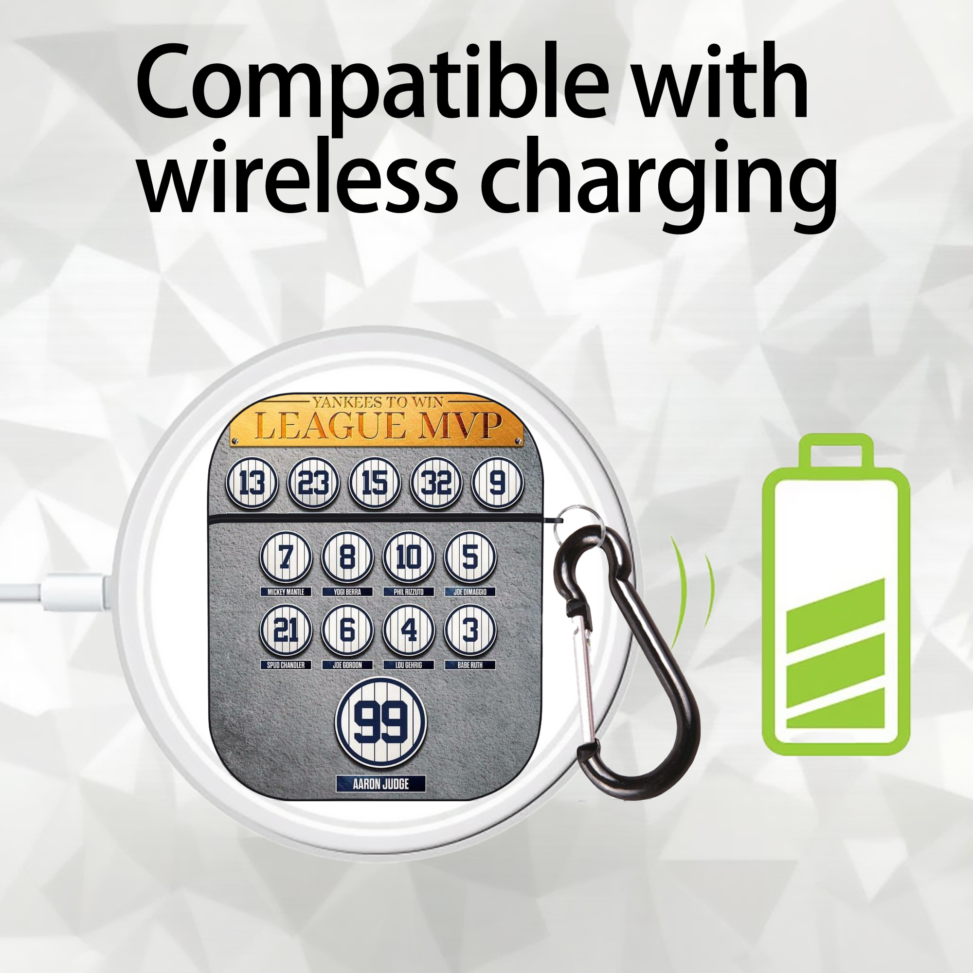 New York Yankees 107 AirPods 2 Case Hard Shell Black, Flexible PC Material, Precise Cutouts, Full Protection, Anti-Fingerprint, Washable, Includes Keychain – Durable & Slim Design