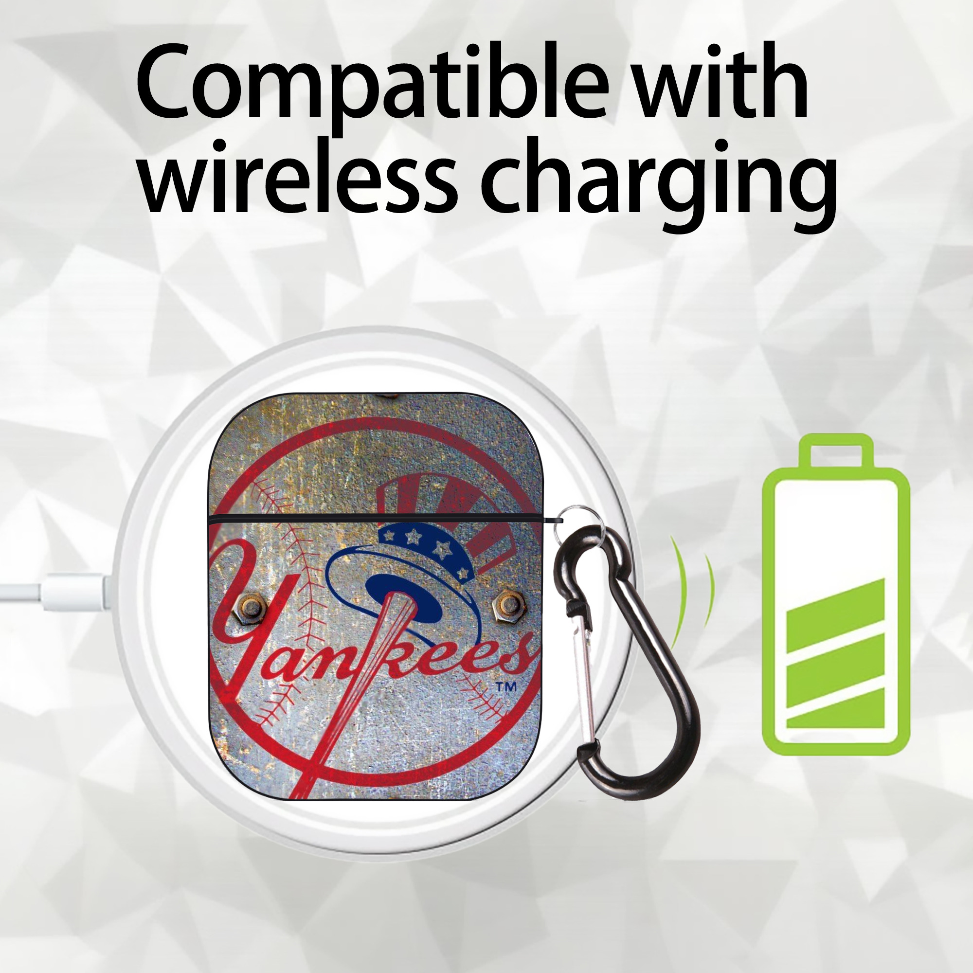 New York Yankees 112 AirPods 2 Case Hard Shell Black, Flexible PC Material, Precise Cutouts, Full Protection, Anti-Fingerprint, Washable, Includes Keychain – Durable & Slim Design