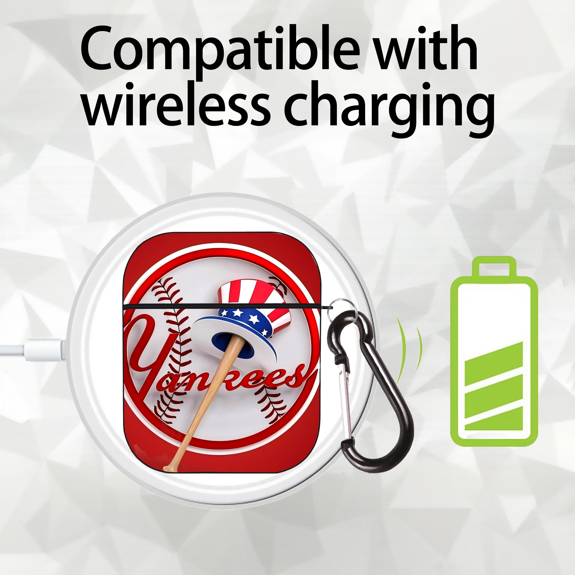 New York Yankees 120 AirPods 2 Case Hard Shell Black, Flexible PC Material, Precise Cutouts, Full Protection, Anti-Fingerprint, Washable, Includes Keychain – Durable & Slim Design