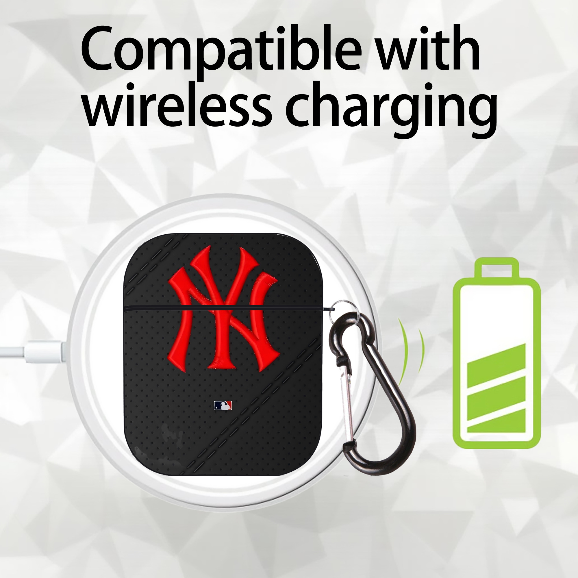 New York Yankees 121 AirPods 2 Case Hard Shell Black, Flexible PC Material, Precise Cutouts, Full Protection, Anti-Fingerprint, Washable, Includes Keychain – Durable & Slim Design