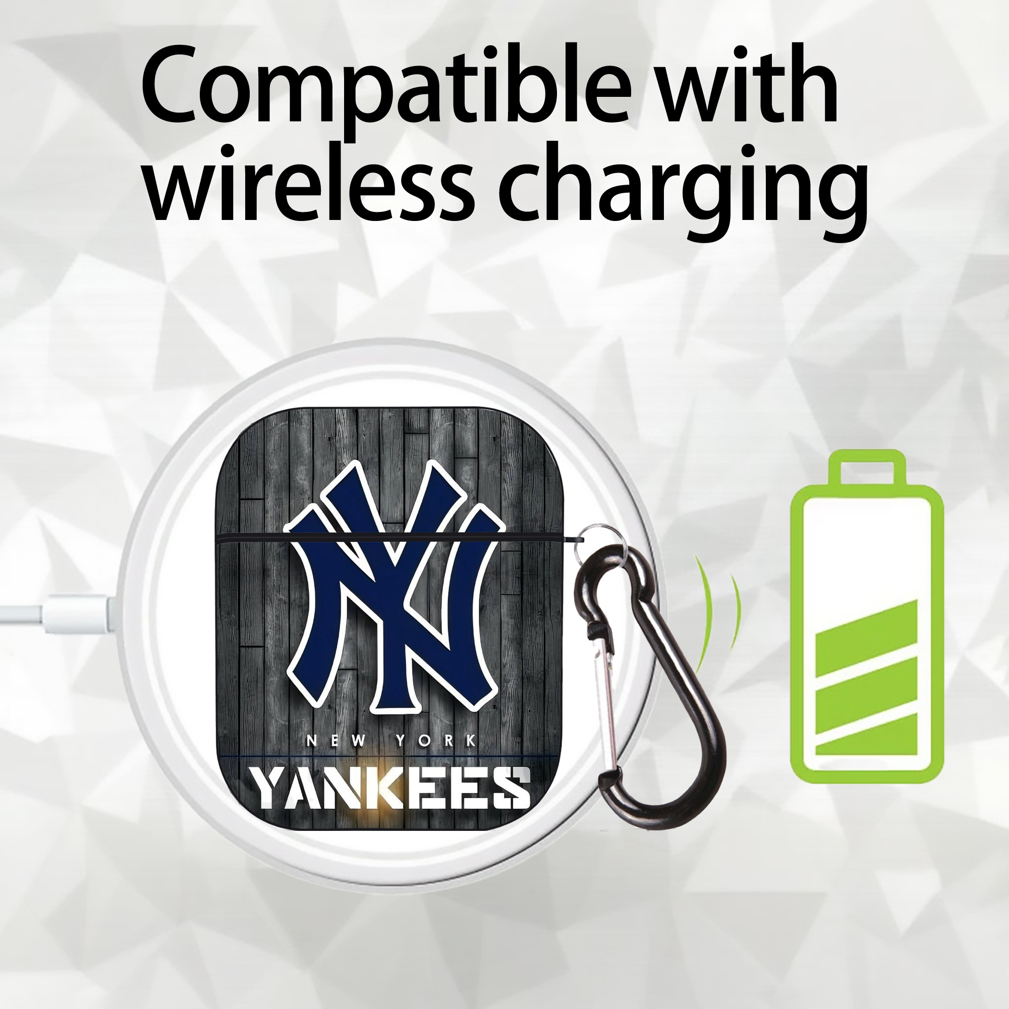 New York Yankees 127 AirPods 2 Case Hard Shell Black, Flexible PC Material, Precise Cutouts, Full Protection, Anti-Fingerprint, Washable, Includes Keychain – Durable & Slim Design
