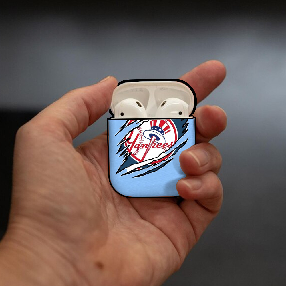 New York Yankees 128 AirPods 2 Case Hard Shell Black, Flexible PC Material, Precise Cutouts, Full Protection, Anti-Fingerprint, Washable, Includes Keychain – Durable & Slim Design