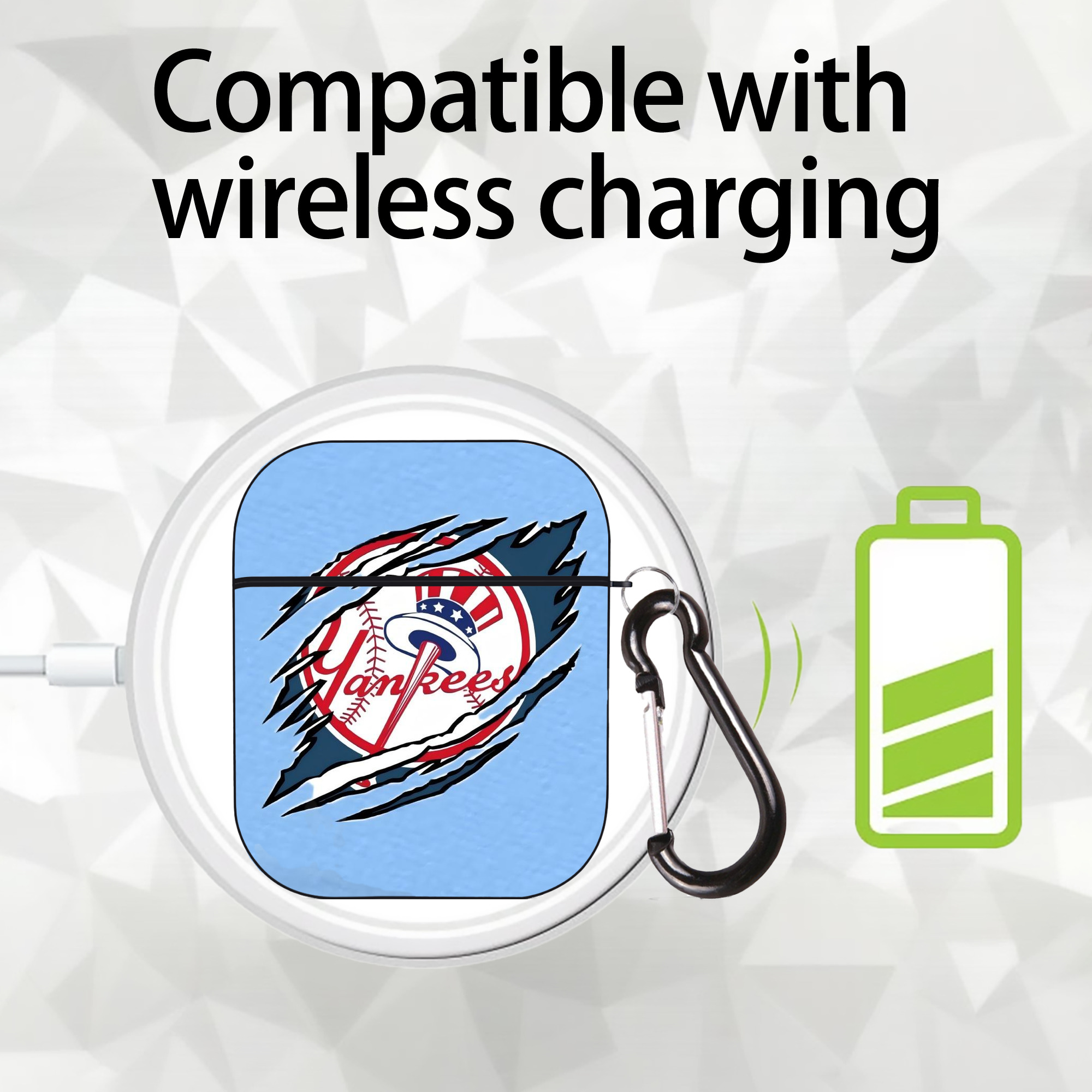 New York Yankees 128 AirPods 2 Case Hard Shell Black, Flexible PC Material, Precise Cutouts, Full Protection, Anti-Fingerprint, Washable, Includes Keychain – Durable & Slim Design