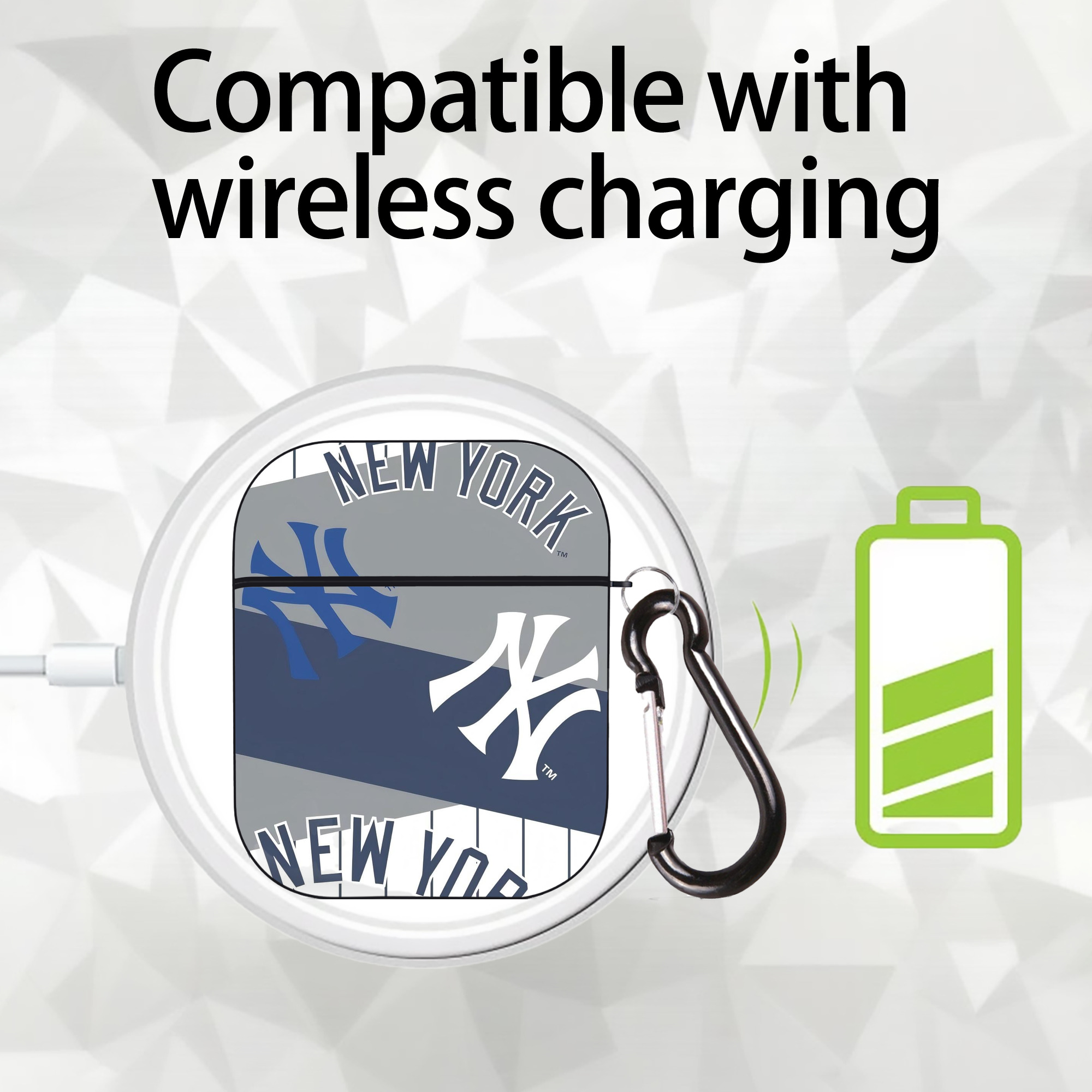 New York Yankees 133 AirPods 2 Case Hard Shell Black, Flexible PC Material, Precise Cutouts, Full Protection, Anti-Fingerprint, Washable, Includes Keychain – Durable & Slim Design