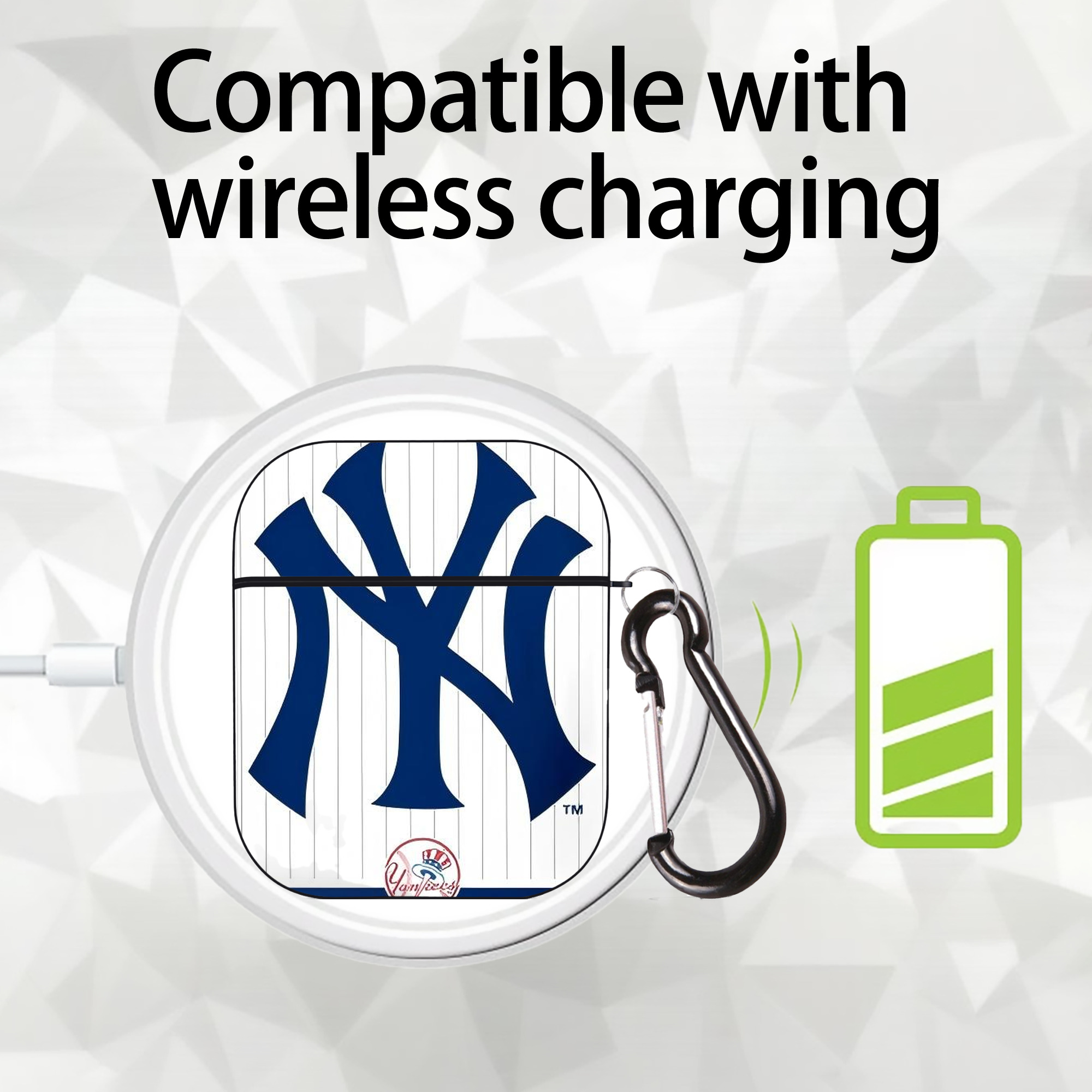 New York Yankees 134 AirPods 2 Case Hard Shell Black, Flexible PC Material, Precise Cutouts, Full Protection, Anti-Fingerprint, Washable, Includes Keychain – Durable & Slim Design