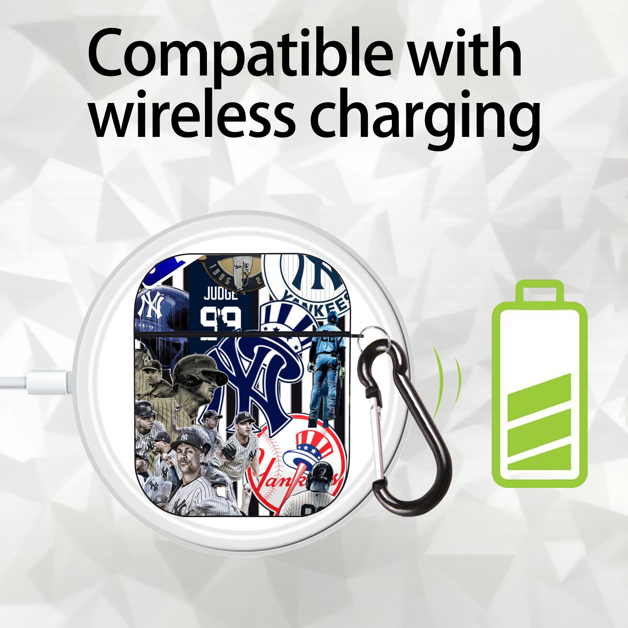 New York Yankees 138 AirPods 2 Case Hard Shell Black, Flexible PC Material, Precise Cutouts, Full Protection, Anti-Fingerprint, Washable, Includes Keychain – Durable & Slim Design