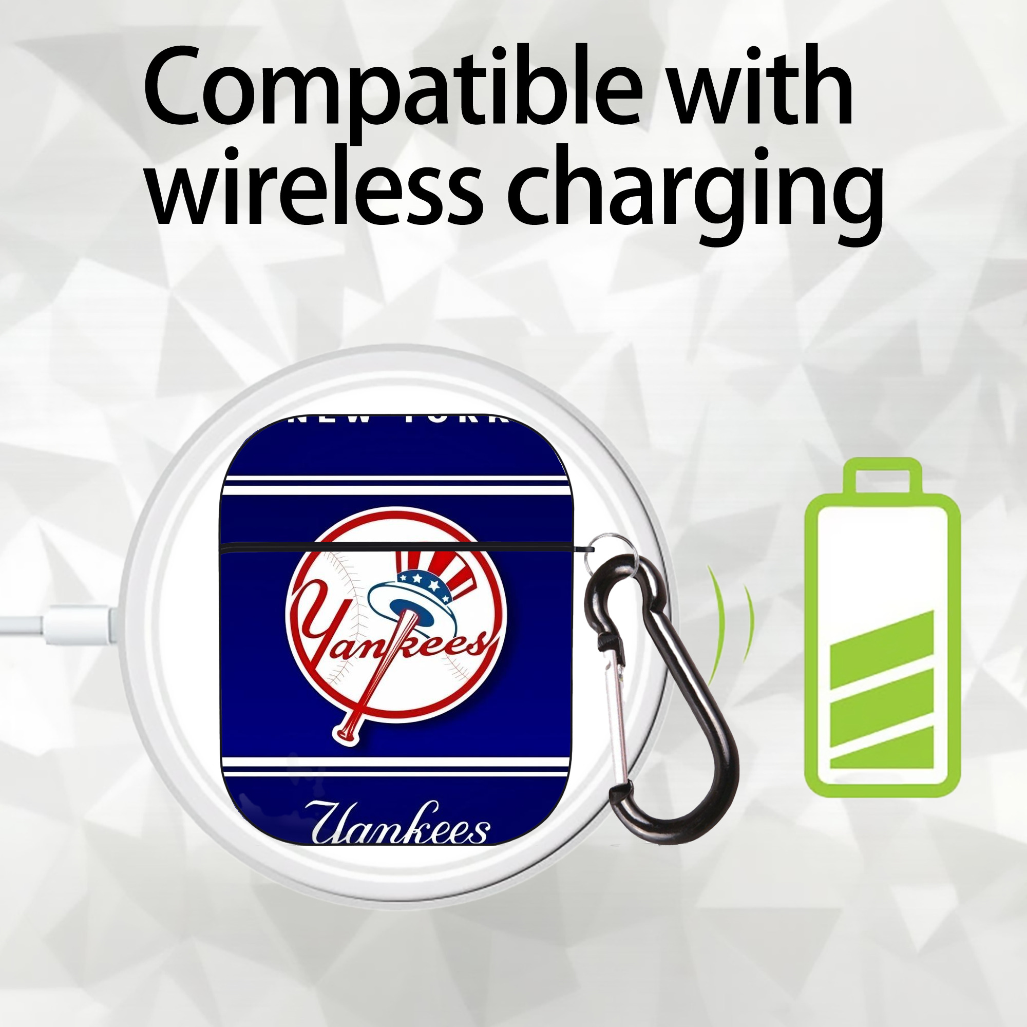 New York Yankees 139 AirPods 2 Case Hard Shell Black, Flexible PC Material, Precise Cutouts, Full Protection, Anti-Fingerprint, Washable, Includes Keychain – Durable & Slim Design