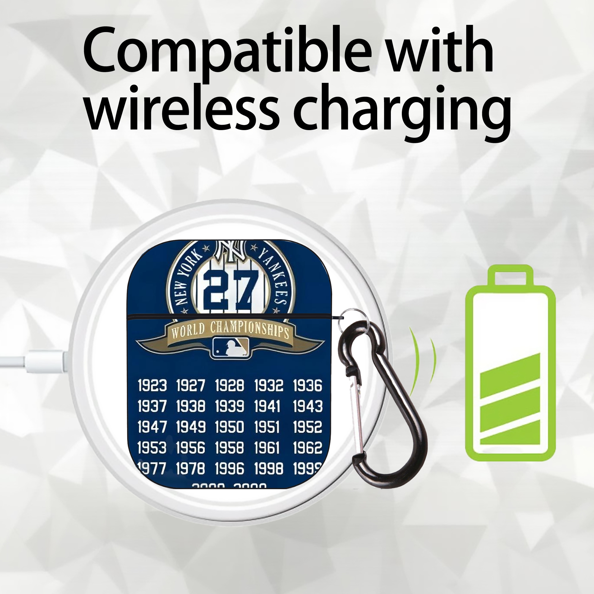 New York Yankees 144 AirPods 2 Case Hard Shell Black, Flexible PC Material, Precise Cutouts, Full Protection, Anti-Fingerprint, Washable, Includes Keychain – Durable & Slim Design