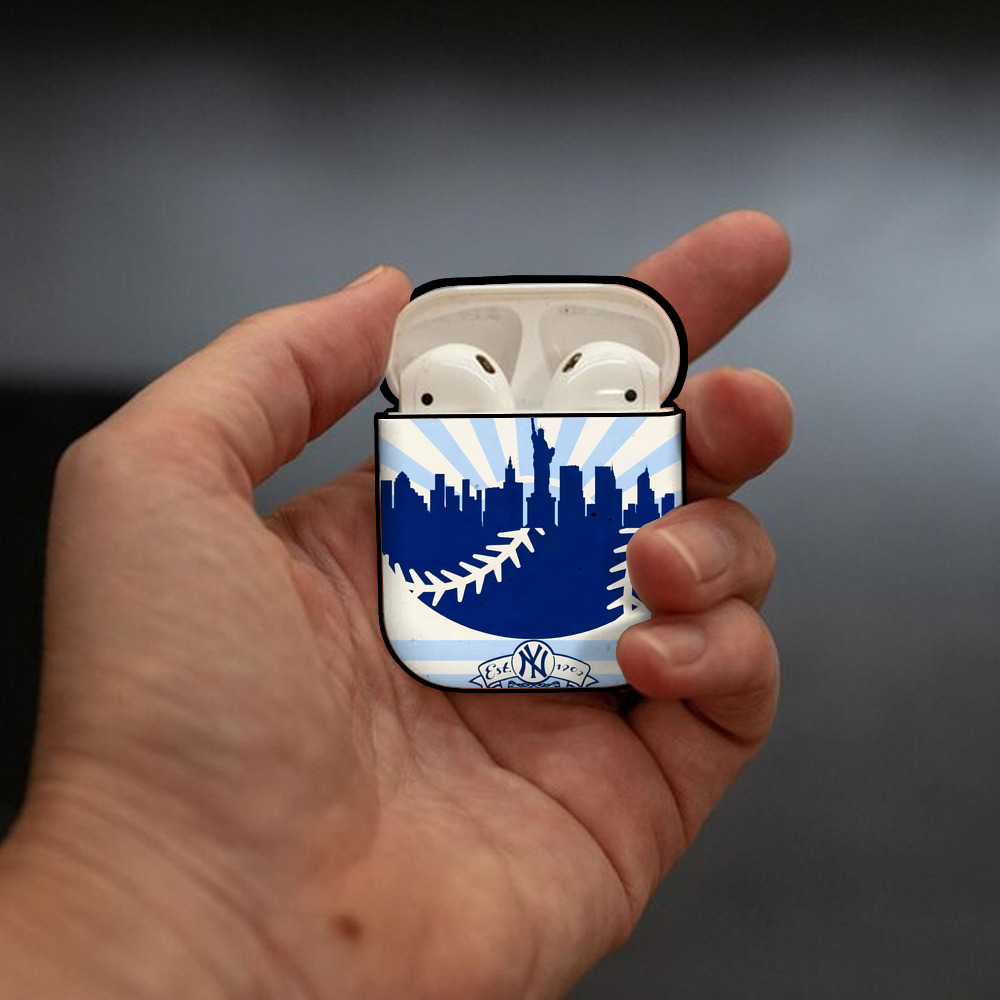 New York Yankees 143 AirPods 2 Case Hard Shell Black, Flexible PC Material, Precise Cutouts, Full Protection, Anti-Fingerprint, Washable, Includes Keychain – Durable & Slim Design