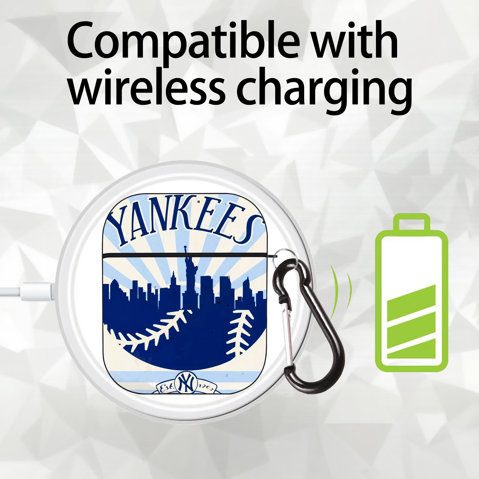 New York Yankees 143 AirPods 2 Case Hard Shell Black, Flexible PC Material, Precise Cutouts, Full Protection, Anti-Fingerprint, Washable, Includes Keychain – Durable & Slim Design