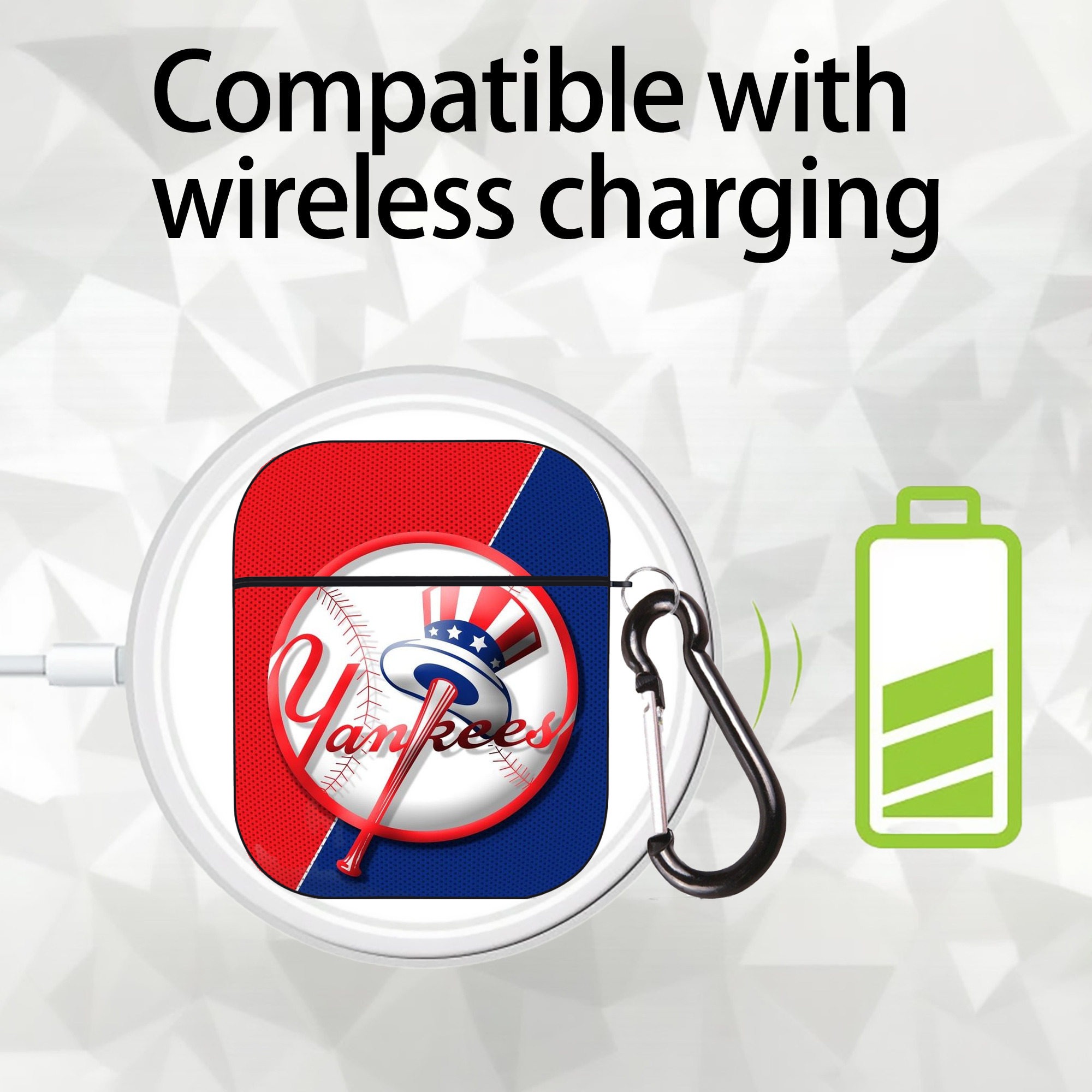 New York Yankees 148 AirPods 2 Case Hard Shell Black, Flexible PC Material, Precise Cutouts, Full Protection, Anti-Fingerprint, Washable, Includes Keychain – Durable & Slim Design