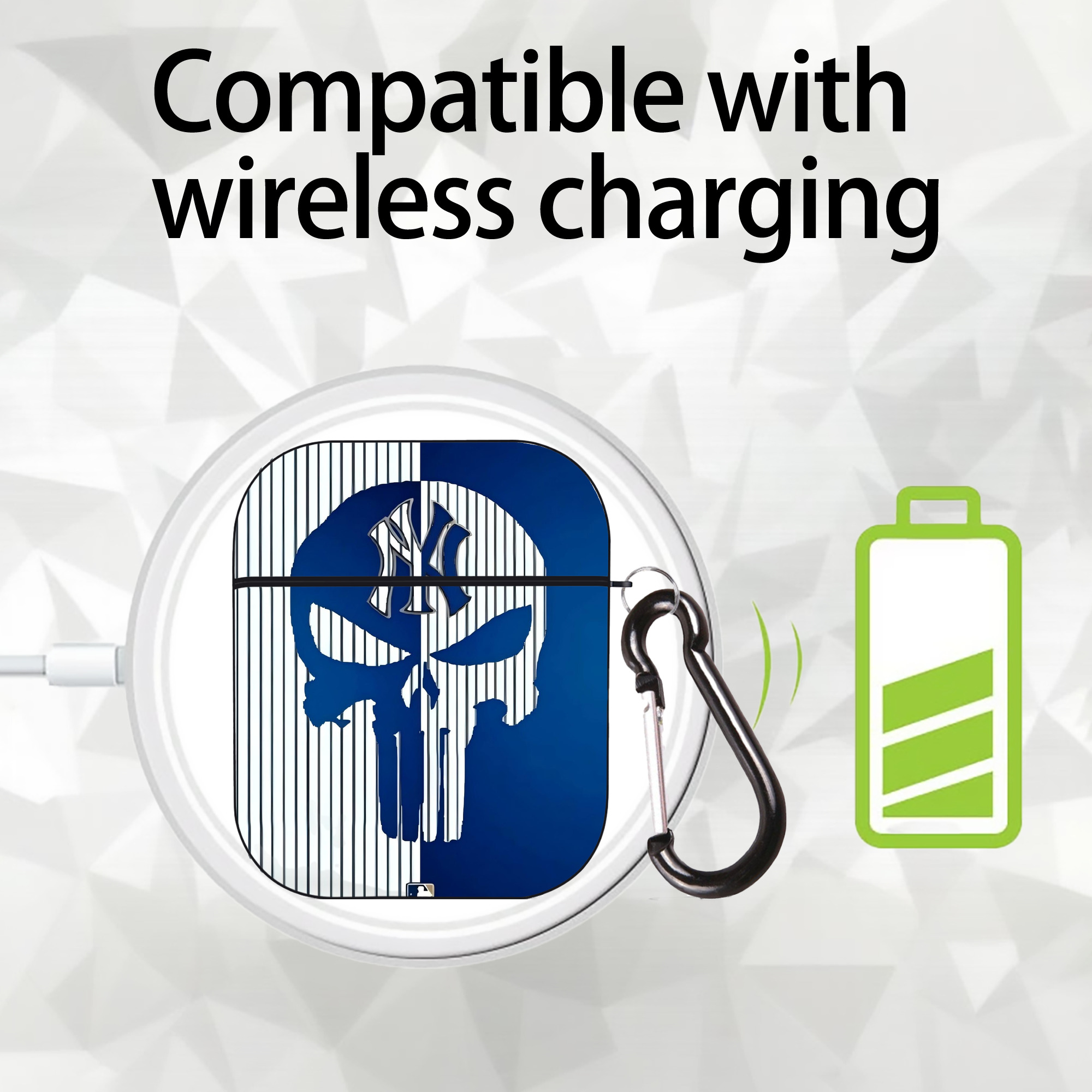 New York Yankees 154 AirPods 2 Case Hard Shell Black, Flexible PC Material, Precise Cutouts, Full Protection, Anti-Fingerprint, Washable, Includes Keychain – Durable & Slim Design